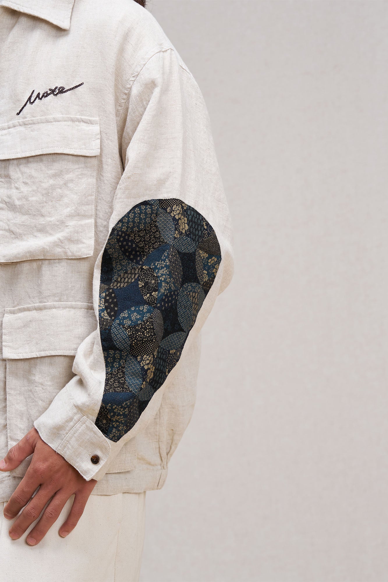 UNLIMITED MOTE Patched Elbow Multi-Pocket Linen Jacket