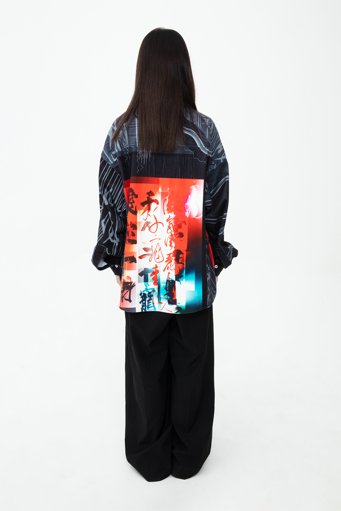 MASH UP ASIA Tang Calligraphy Graphic Oversized Shirt, premium urban and streetwear designers apparel on PROJECTISR.com, MASH UP ASIA