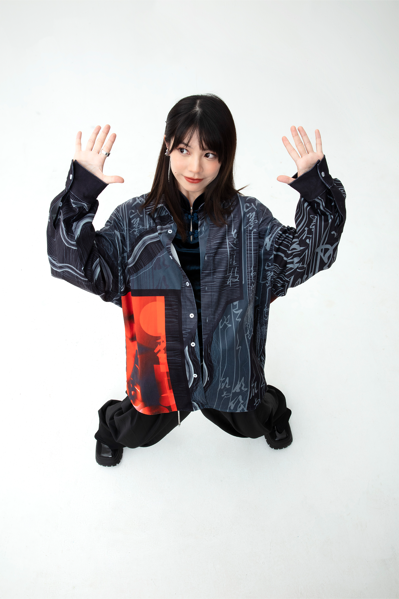 MASH UP ASIA Tang Calligraphy Graphic Oversized Shirt, premium urban and streetwear designers apparel on PROJECTISR.com, MASH UP ASIA
