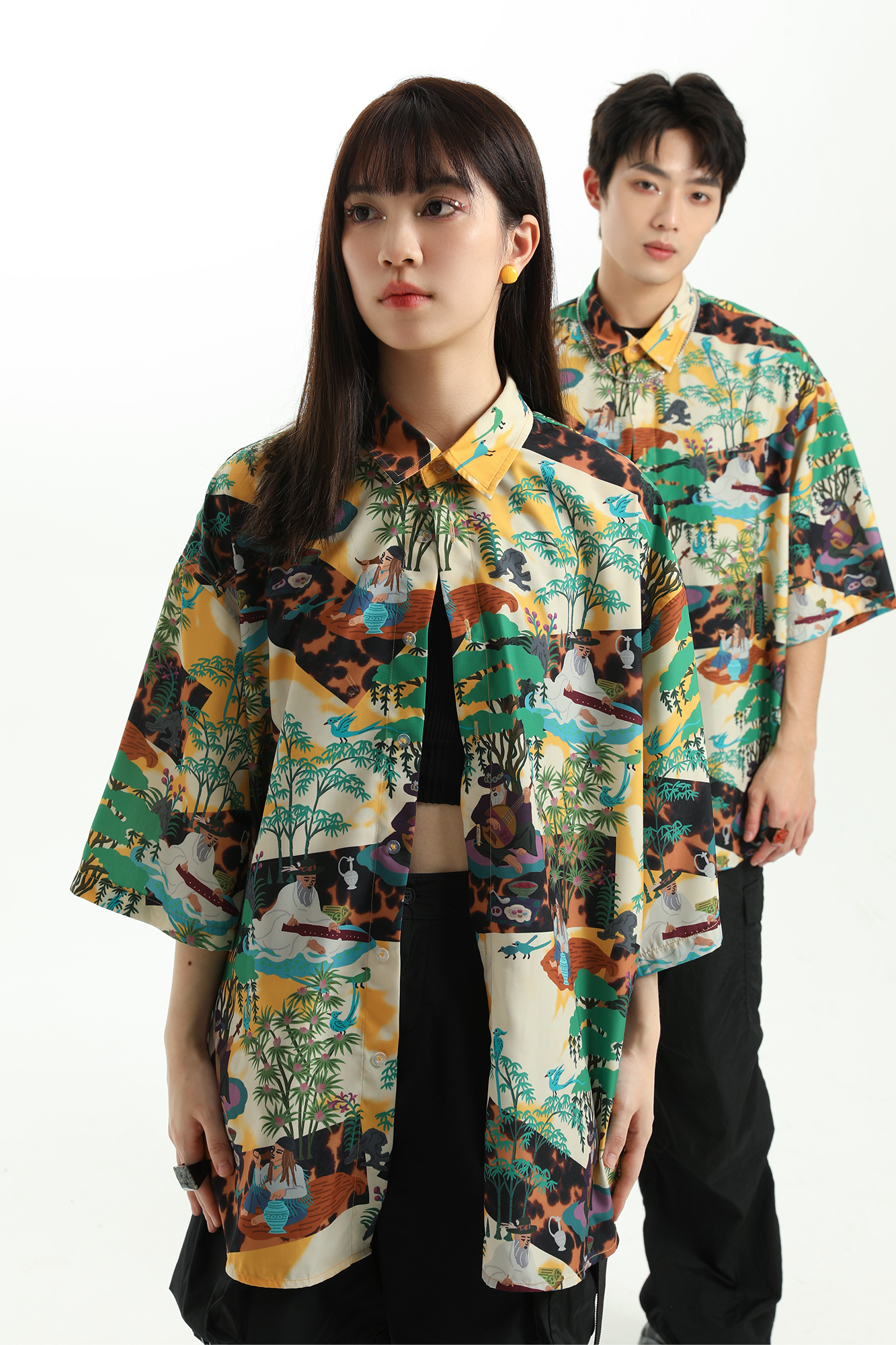 MASH UP ASIA Contrast Full-Print Half Shirt, premium urban and streetwear designers apparel on PROJECTISR.com, MASH UP ASIA