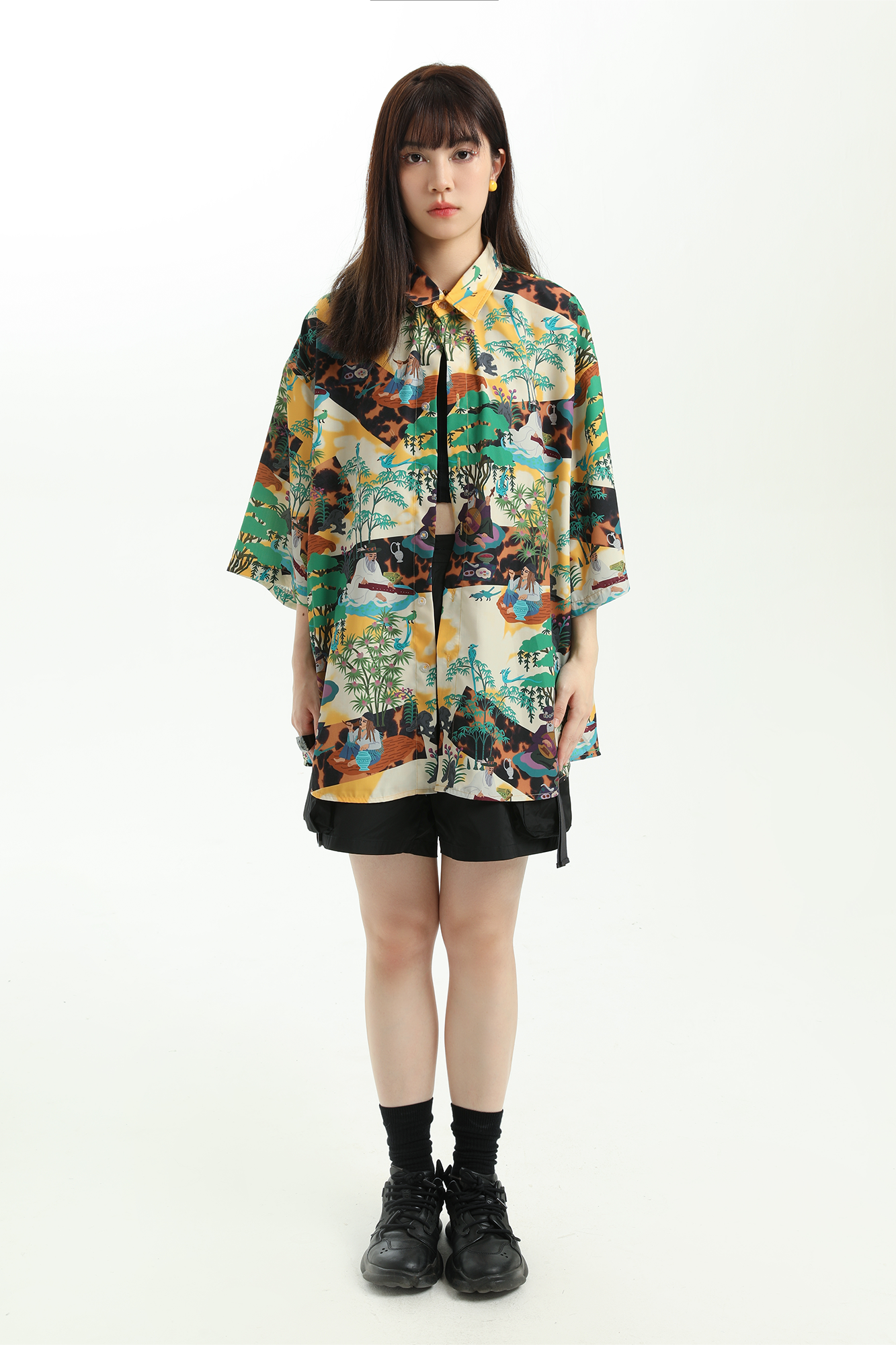 MASH UP ASIA Contrast Full-Print Half Shirt, premium urban and streetwear designers apparel on PROJECTISR.com, MASH UP ASIA