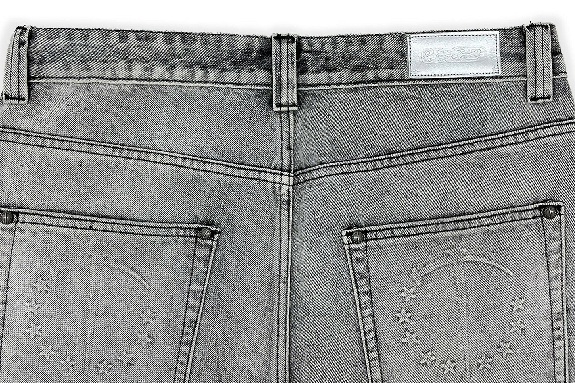 TECNINEGROUP Distressed Ash-Washed Flared Jeans, premium urban and streetwear designers apparel on PROJECTISR.com, TECNINEGROUP