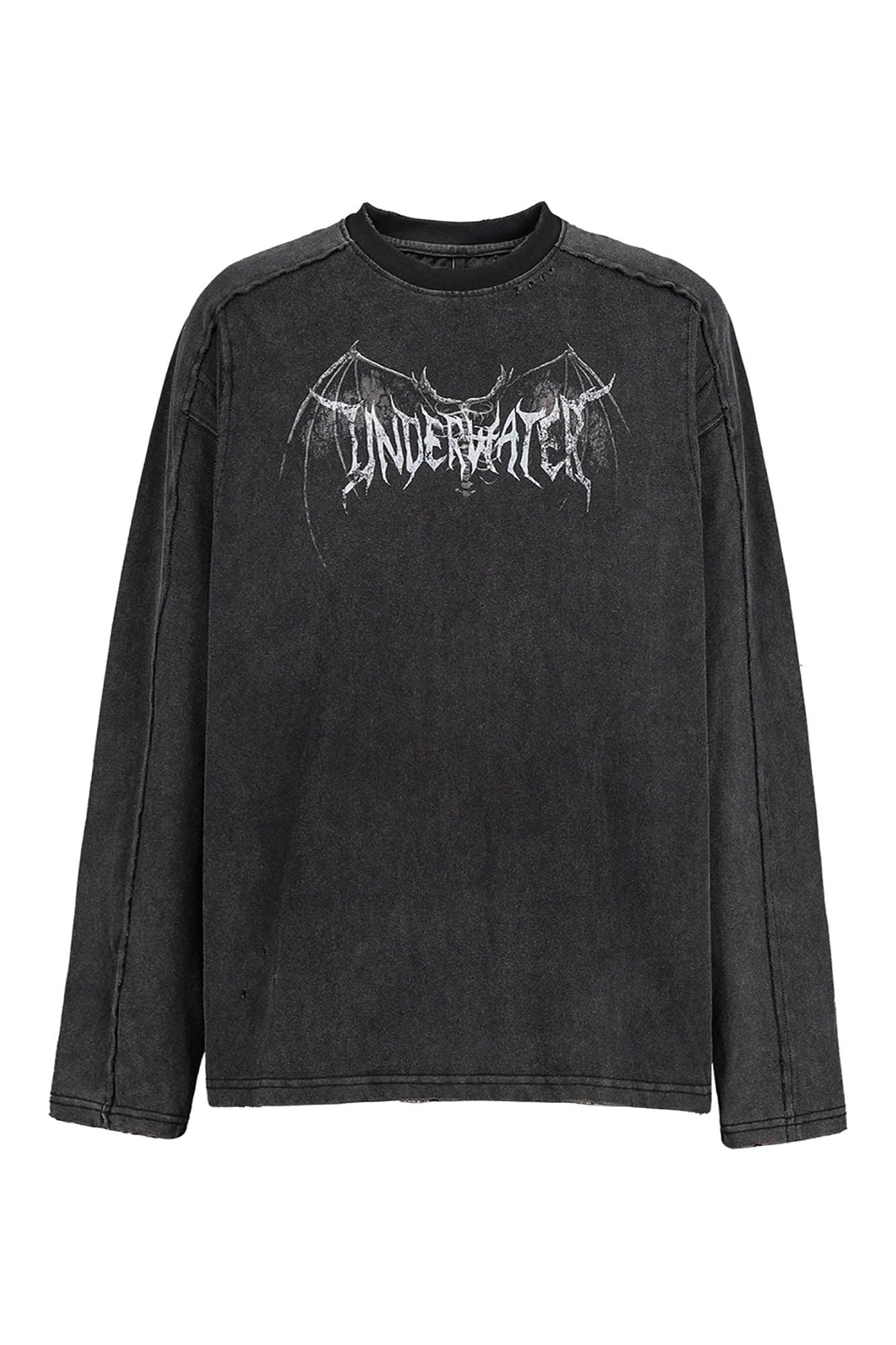 UNDERWATER Hellbound Wing Distressed Spliced Long-Sleeve Tee, premium urban and streetwear designers apparel on PROJECTISR.com, UNDERWATER
