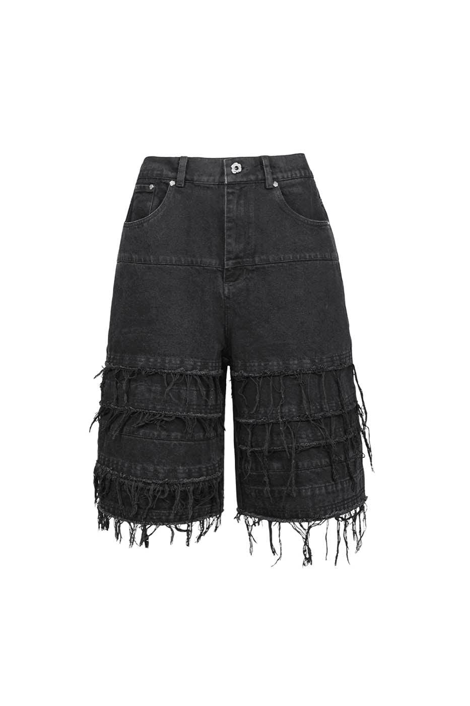 UNDERWATER Heavily Frayed Layered Denim Shorts, premium urban and streetwear designers apparel on PROJECTISR.com, UNDERWATER