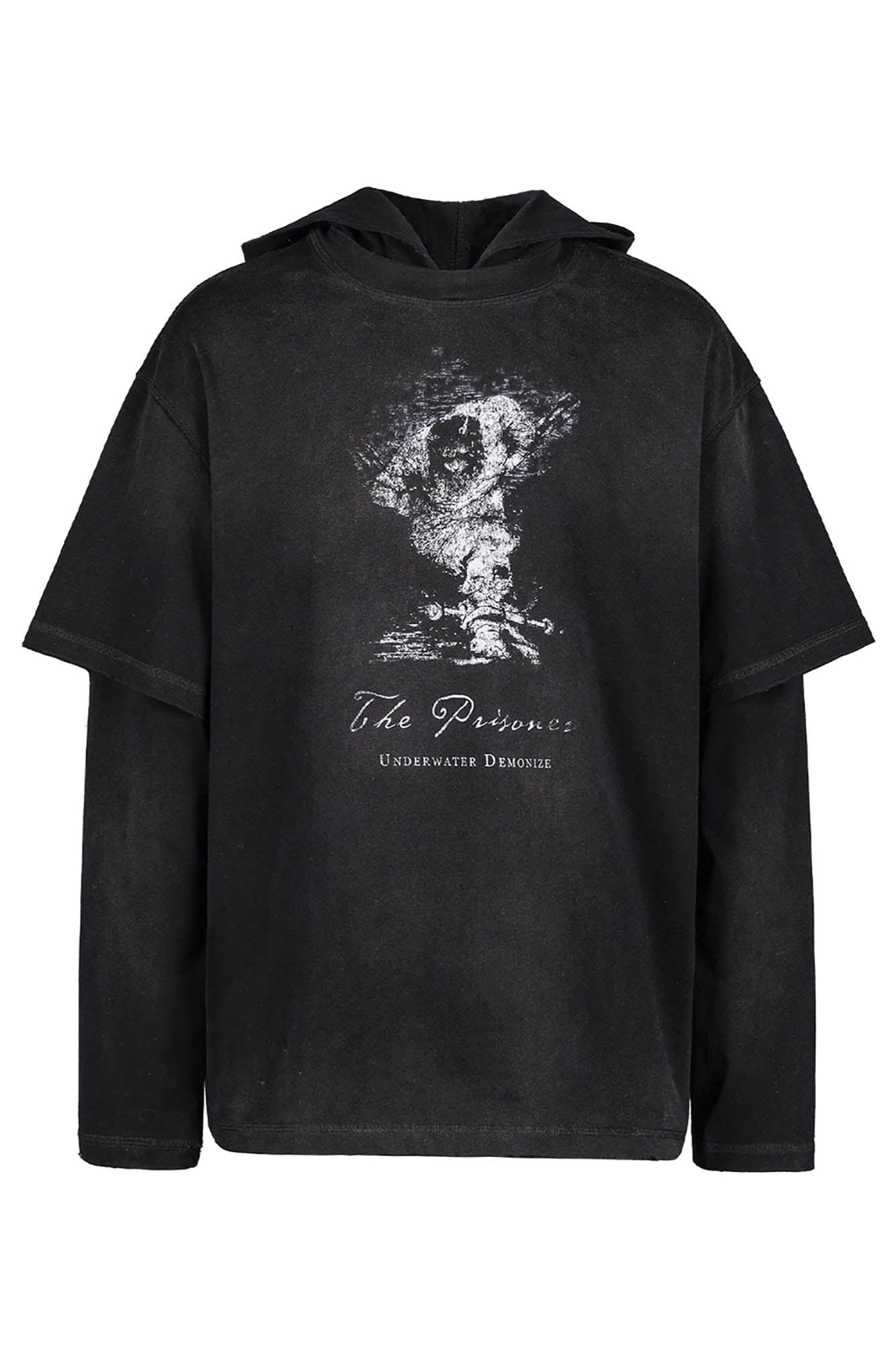 UNDERWATER The Prisoner Distressed Layered Hoodie, premium urban and streetwear designers apparel on PROJECTISR.com, UNDERWATER