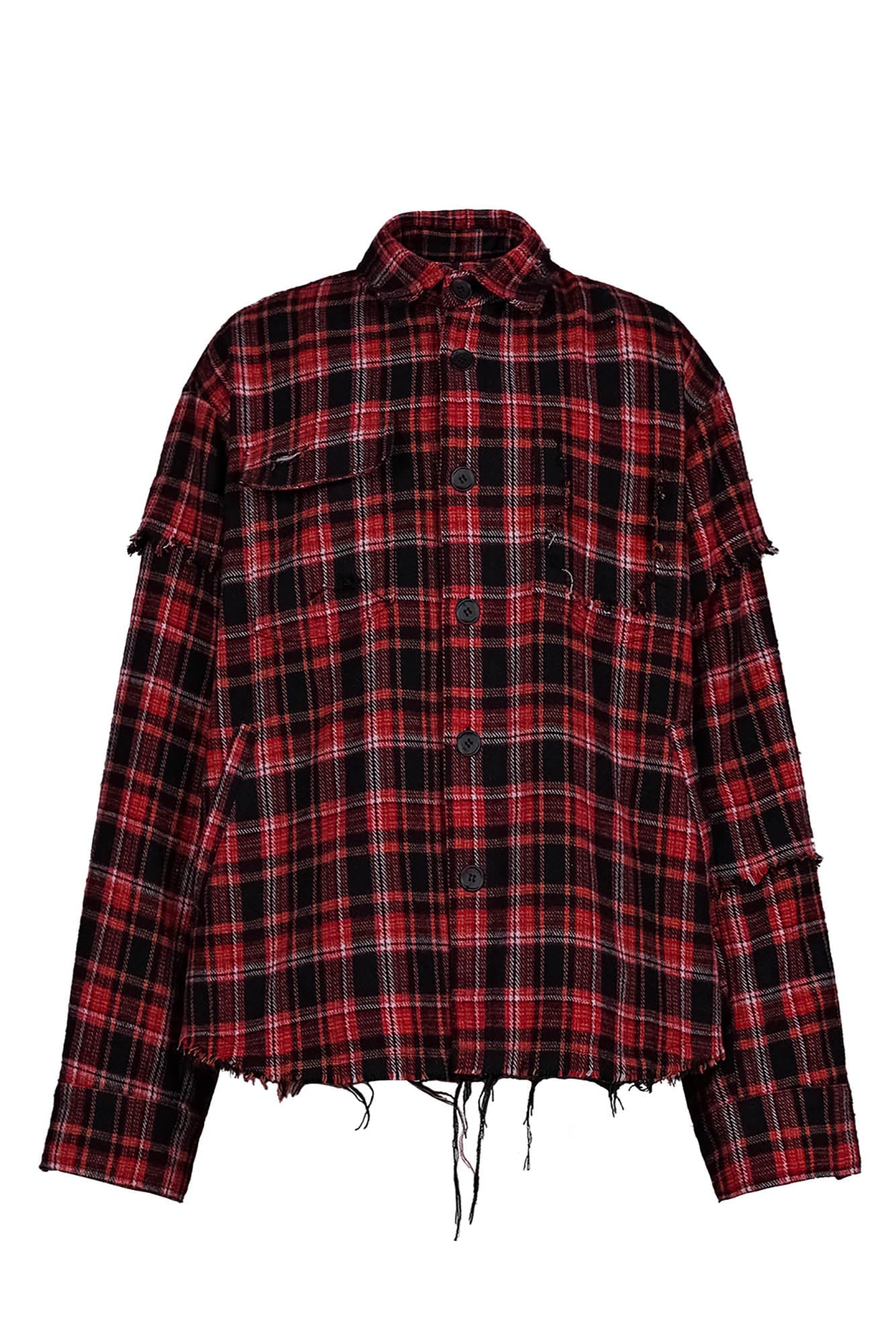 UNDERWATER Crimson Ruin Distressed Plaid Shirt Jacket, premium urban and streetwear designers apparel on PROJECTISR.com, UNDERWATER