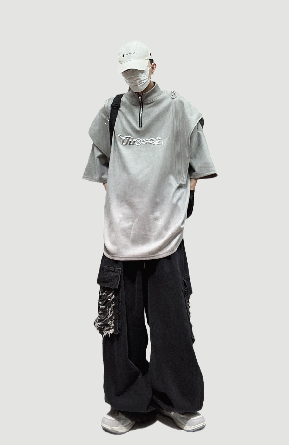 UUCSCC Padded-Shoulder Suede Oversized Turtleneck Tee