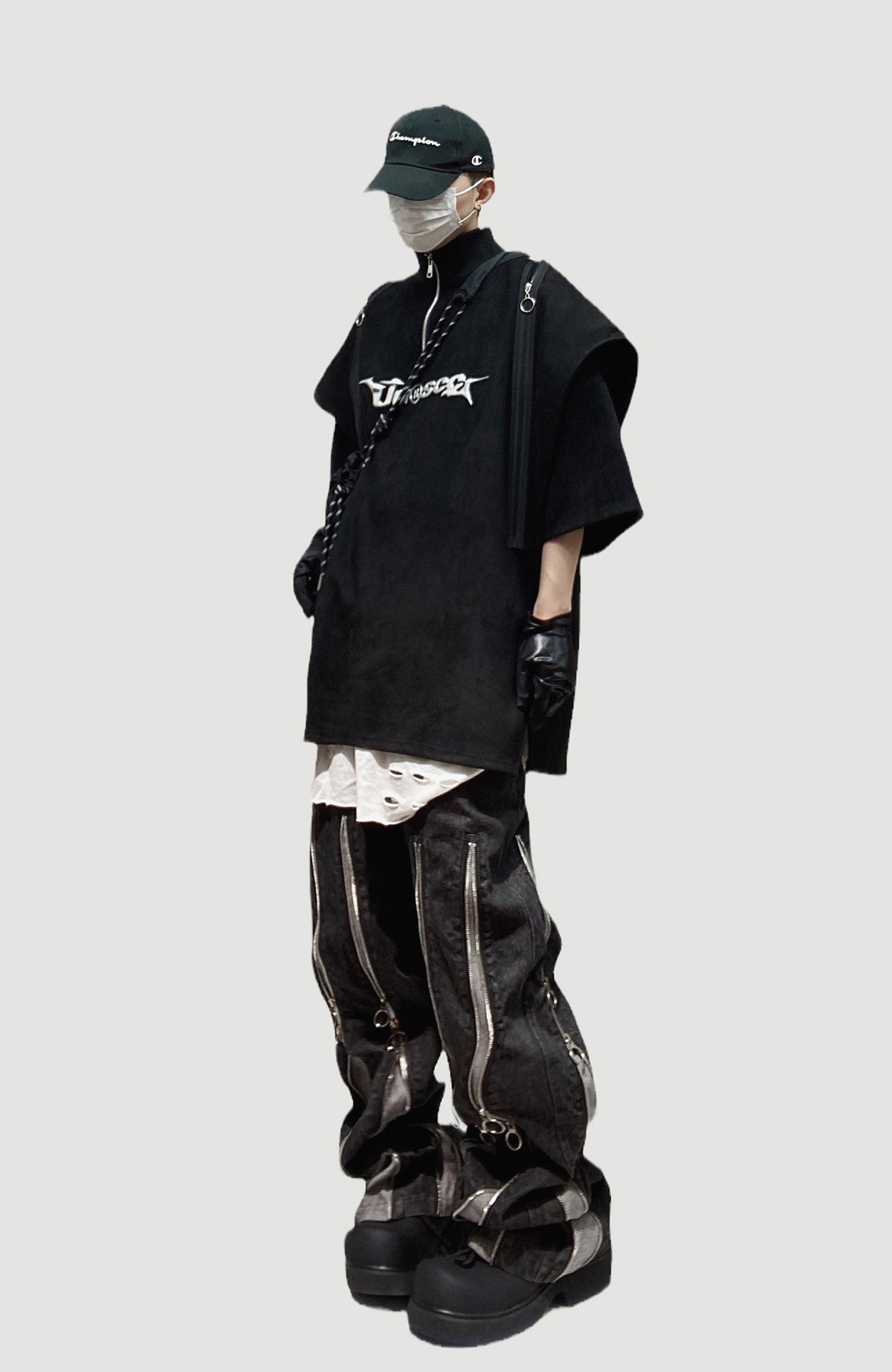 UUCSCC Padded-Shoulder Suede Oversized Turtleneck Tee