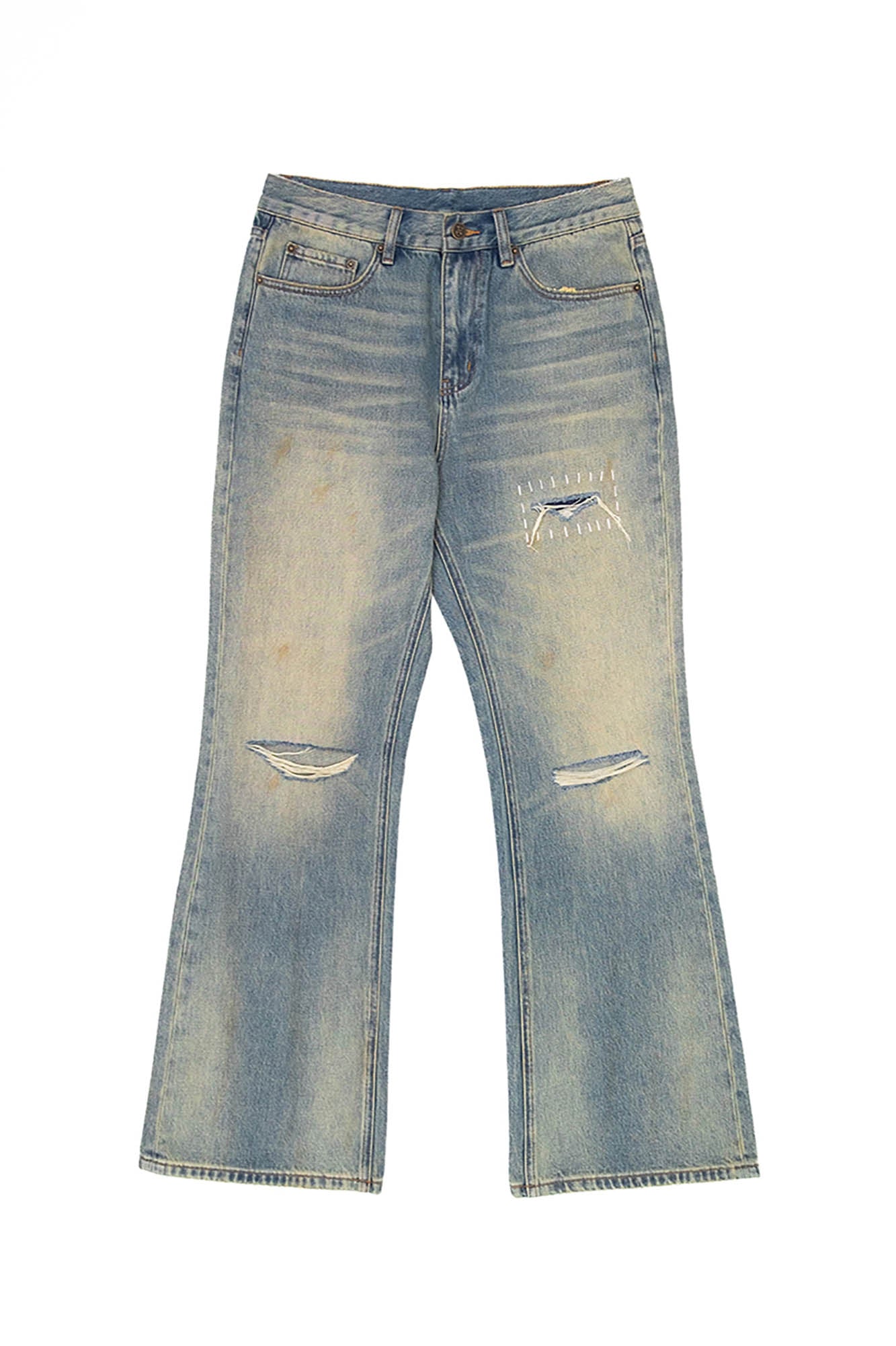 IN EXISTENCE Distressed Cut-Out Oversized Jeans, premium urban and streetwear designers apparel on PROJECTISR.com, IN EXISTENCE