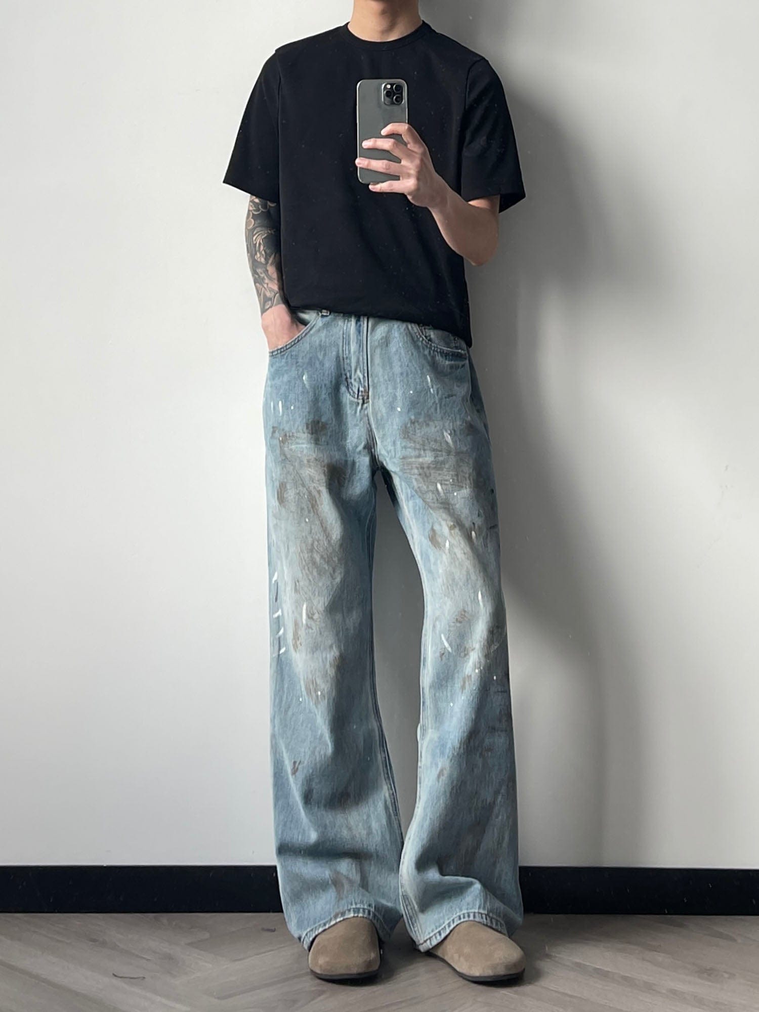 OKAYTHXBYE Paint-Splattered Distressed Jeans