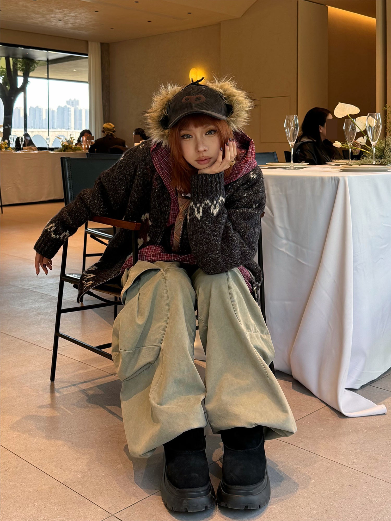 RELABEL Faux-Fur Earflaps Corduroy Cap