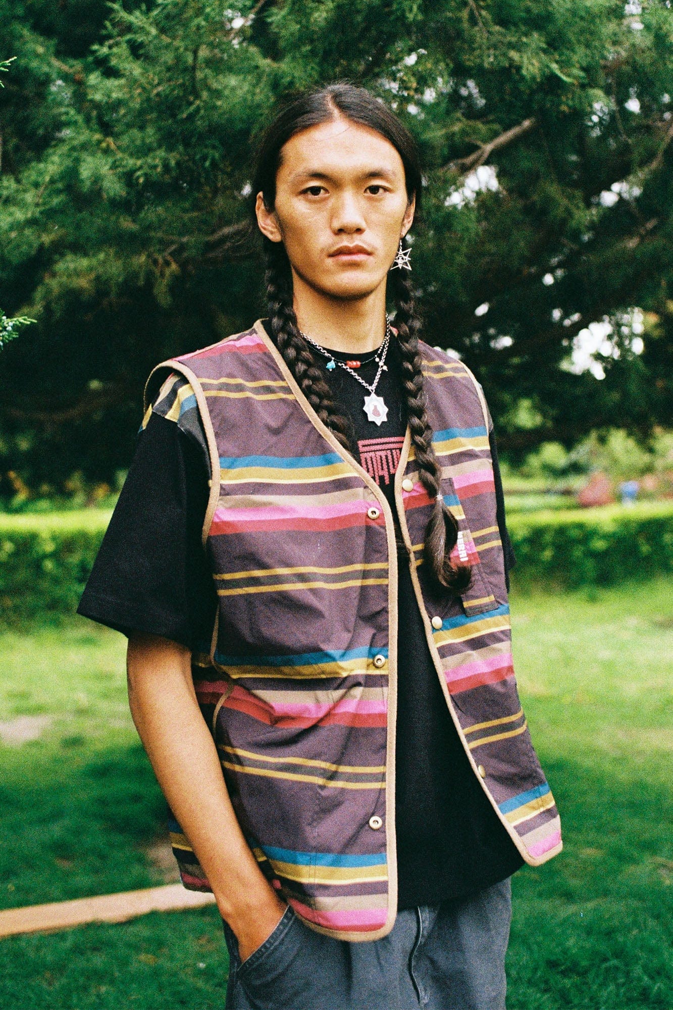 NERHI Reversible Striped Multi-Pocket Utility Vest, premium urban and streetwear designers apparel on PROJECTISR.com, NERHI