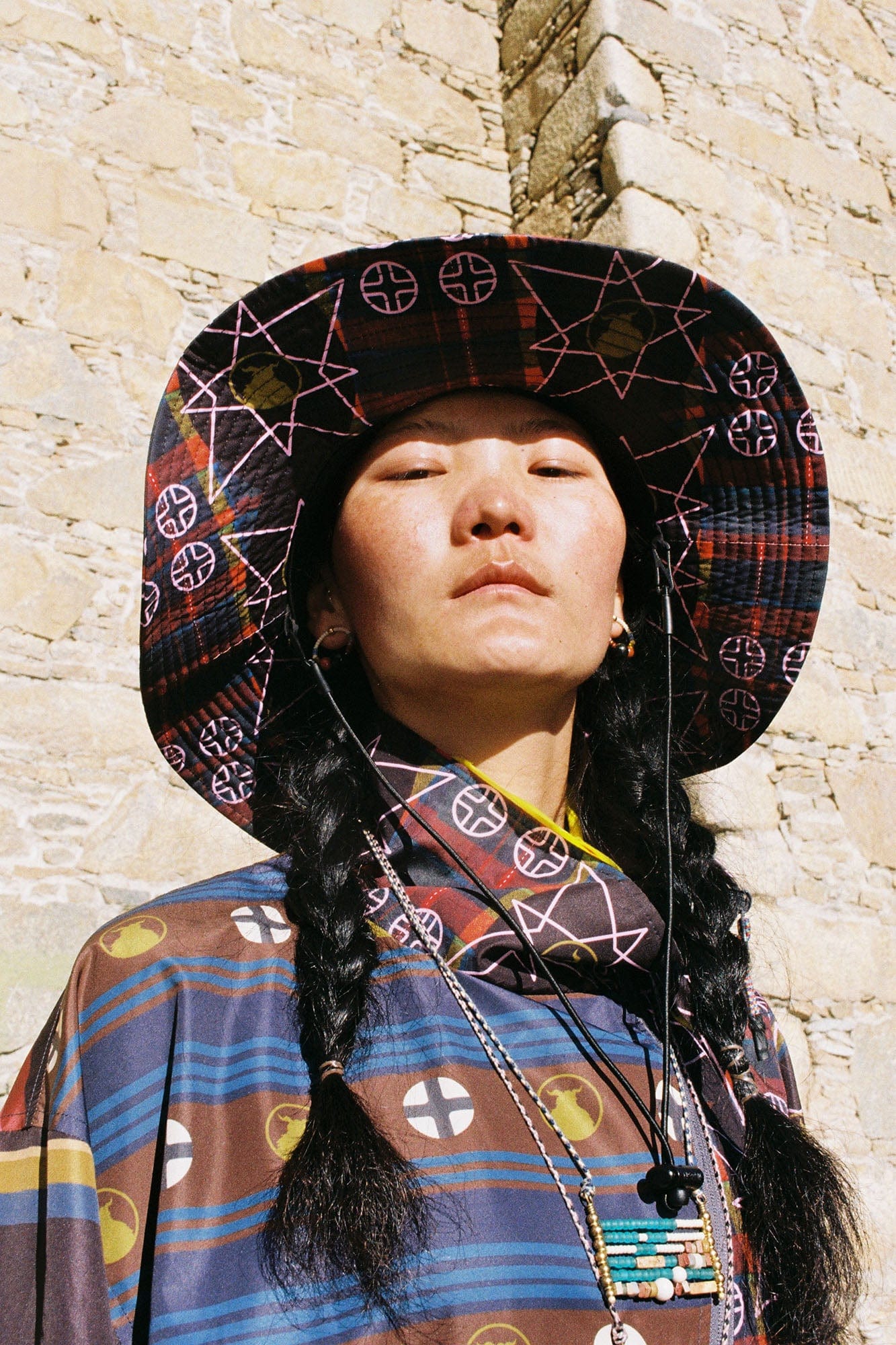 NERHI Mesh-Paneled Tribal Graphic Bucket Hat, premium urban and streetwear designers apparel on PROJECTISR.com, NERHI