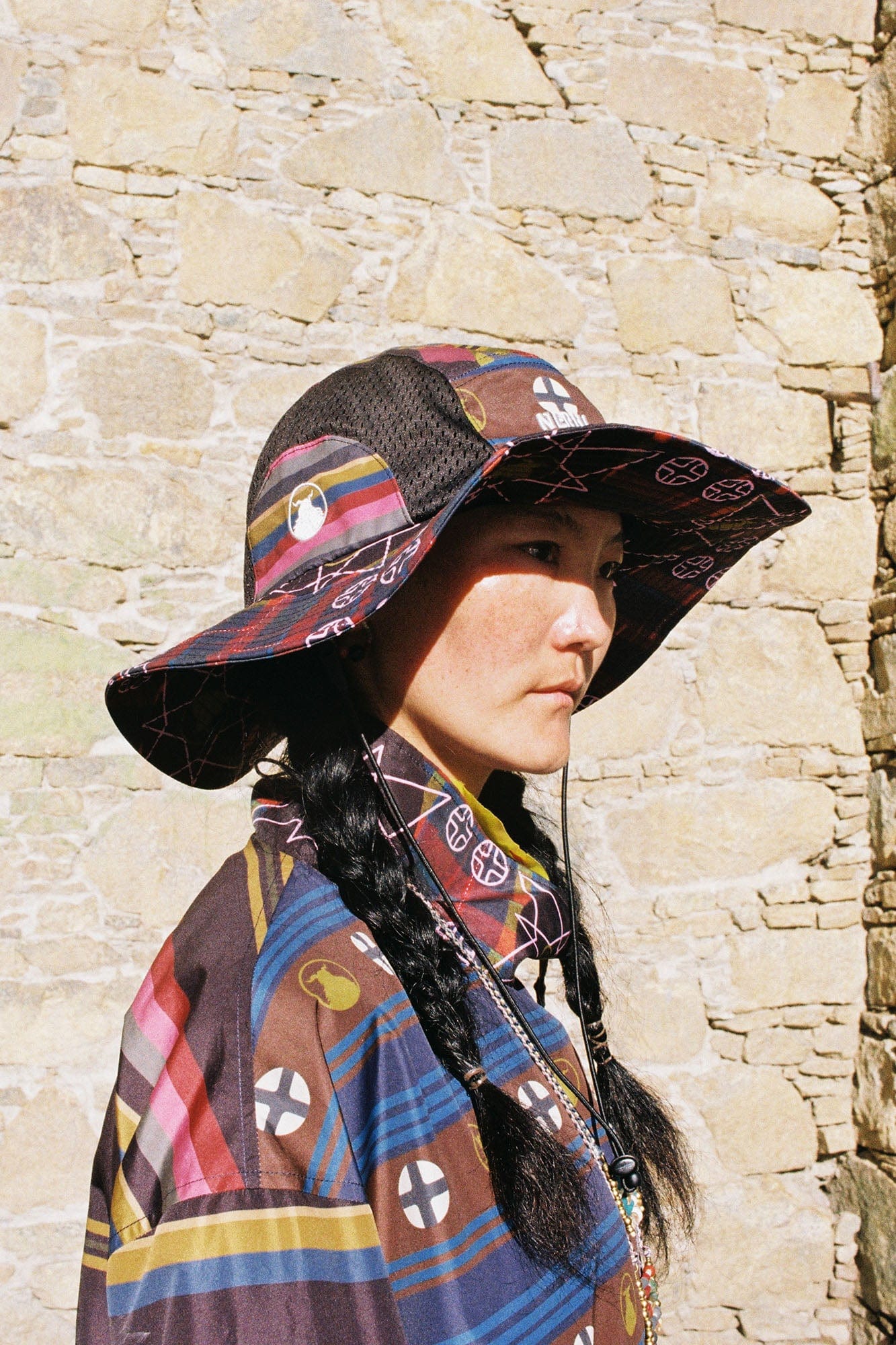 NERHI Mesh-Paneled Tribal Graphic Bucket Hat, premium urban and streetwear designers apparel on PROJECTISR.com, NERHI
