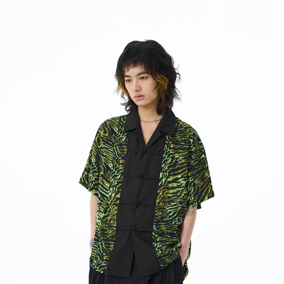 EPIC POETRY Zebra Stripes Half Shirt Fluorescent Green, premium urban and streetwear designers apparel on PROJECTISR.com, EPIC POETRY