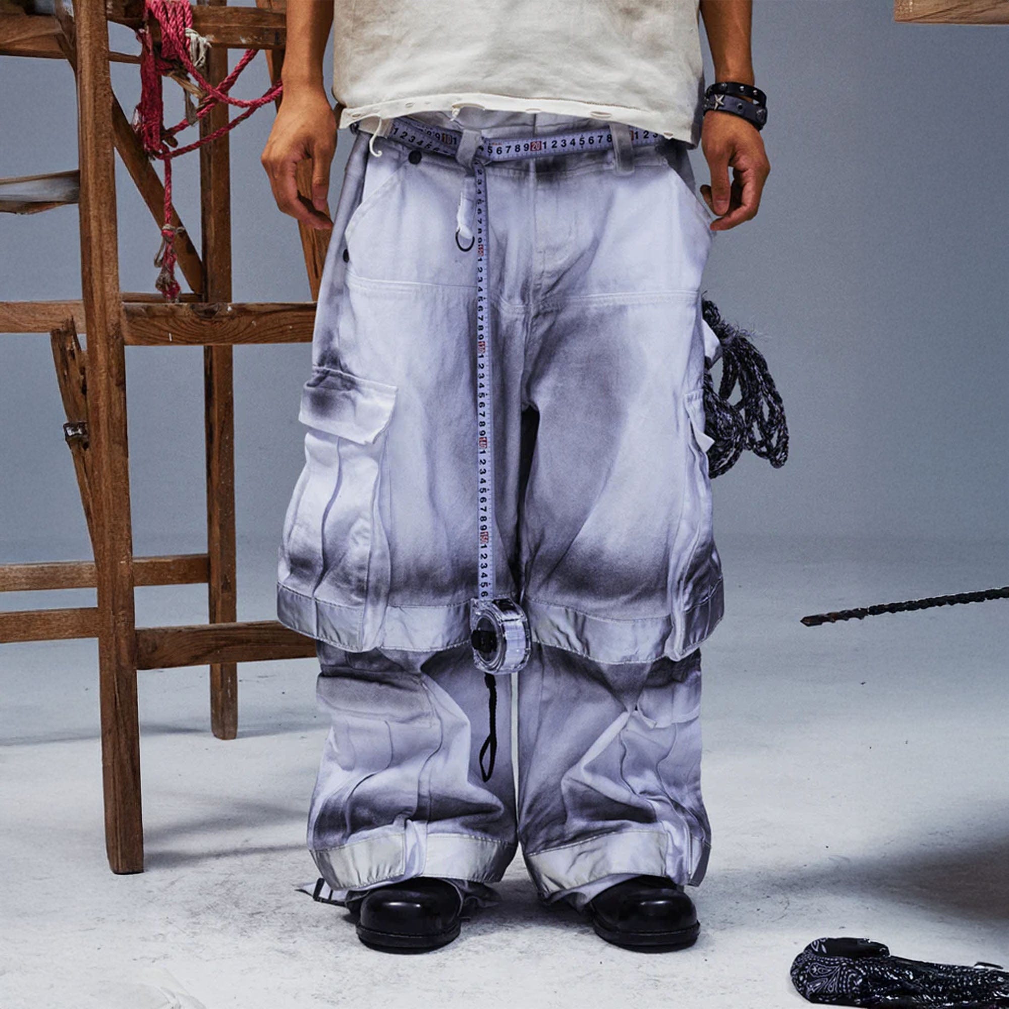 TECNINEGROUP Washed Detachable Reflective Firefighter Cargo Pants White