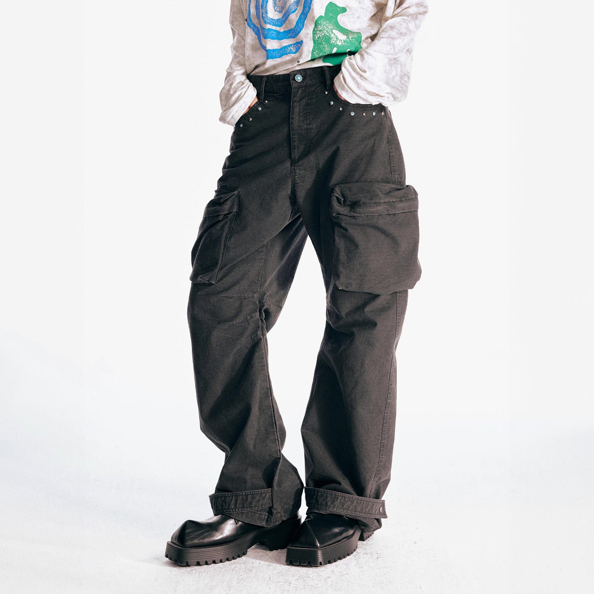 1997 POSTOFFICE Turquoise Big-Pocket Cargo Pants, premium urban and streetwear designers apparel on PROJECTISR.com, 1997 POSTOFFICE