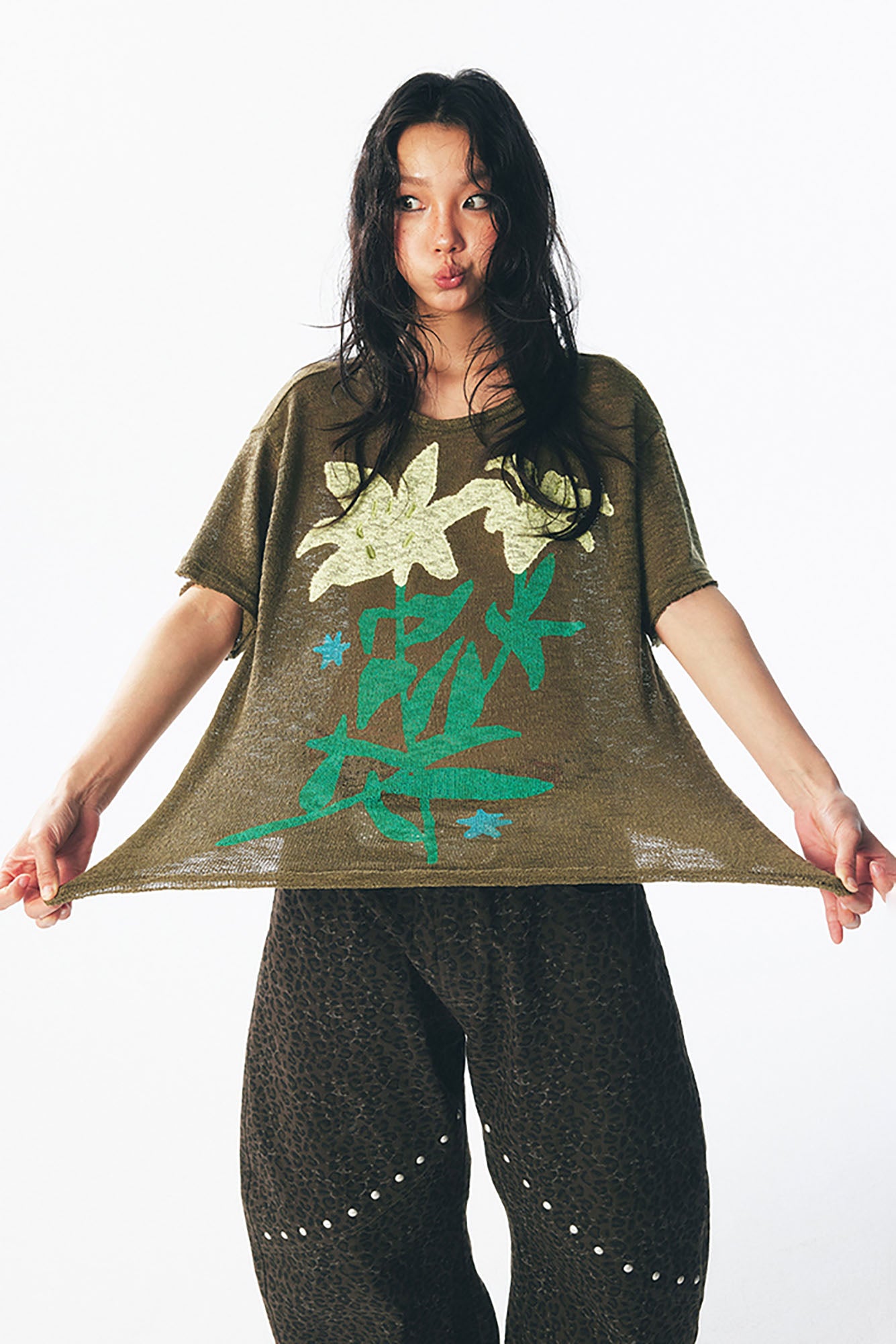 1997 POSTOFFICE Distressed Sheer Lily Flower Tee, premium urban and streetwear designers apparel on PROJECTISR.com, 1997 POSTOFFICE