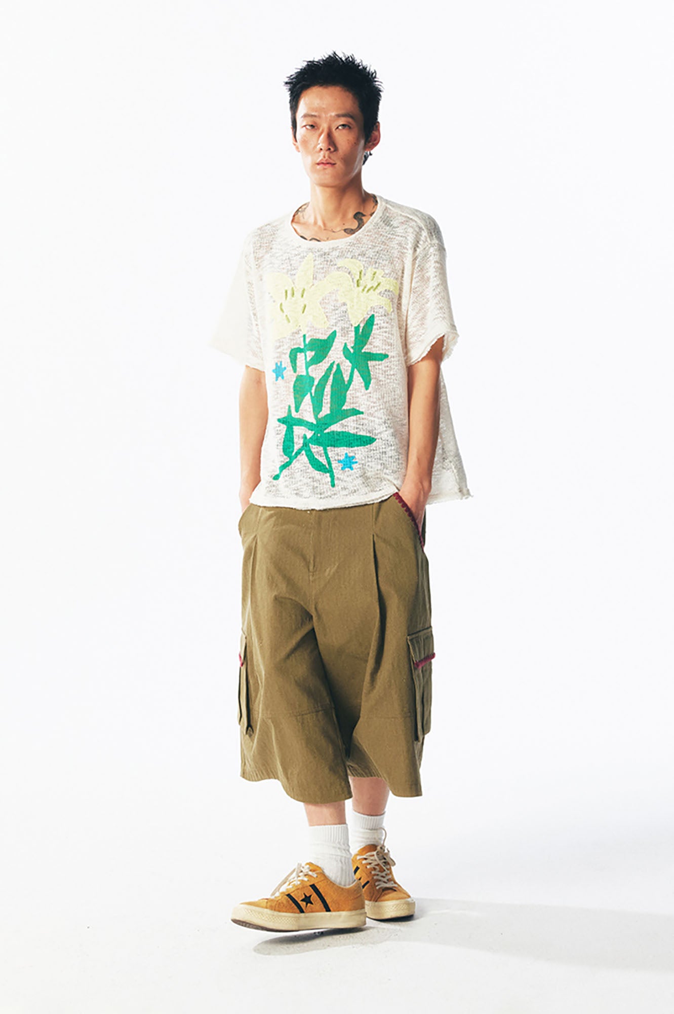 1997 POSTOFFICE Distressed Sheer Lily Flower Tee, premium urban and streetwear designers apparel on PROJECTISR.com, 1997 POSTOFFICE