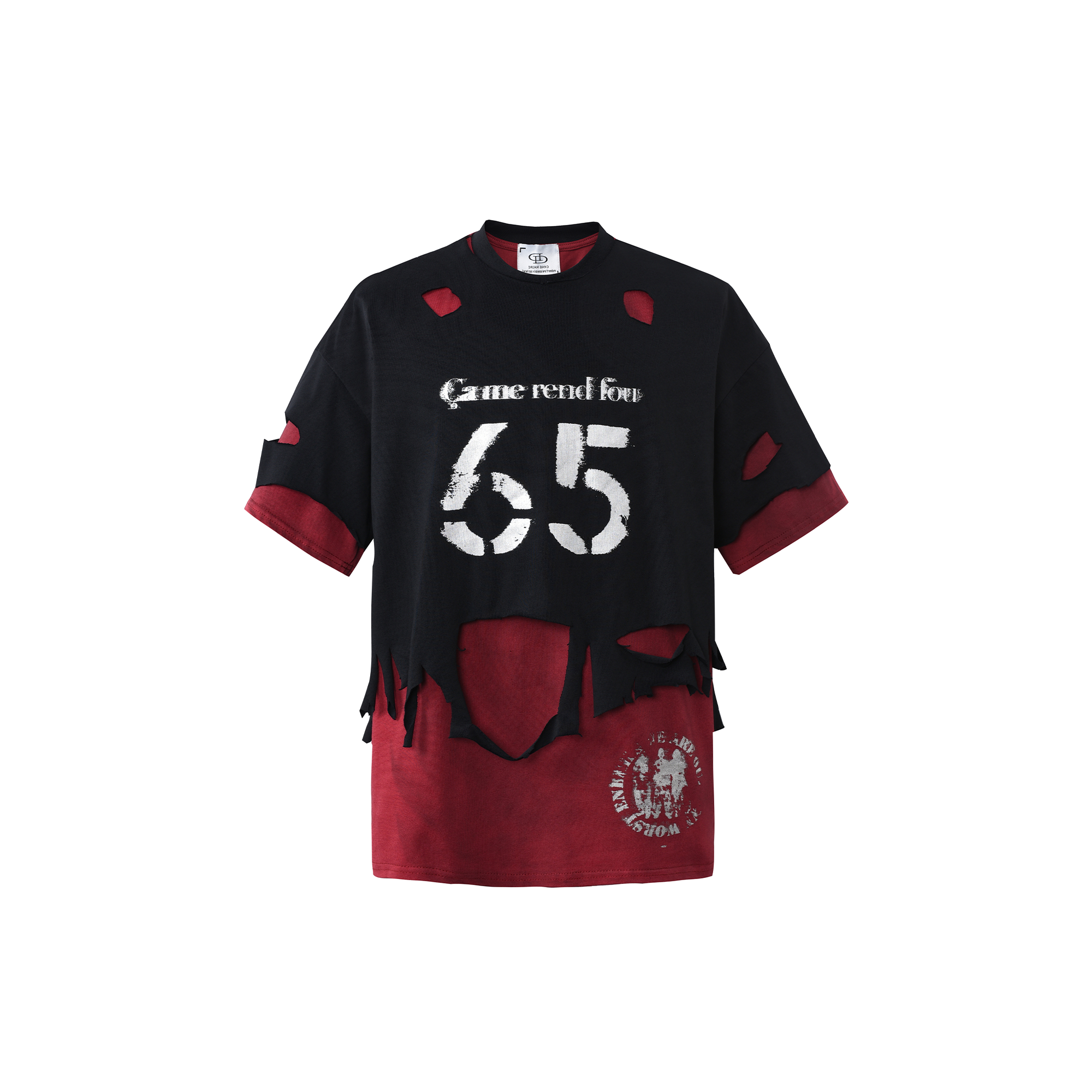 DREAM BAND Contrast Layered Distressed Graphic T-Shirt