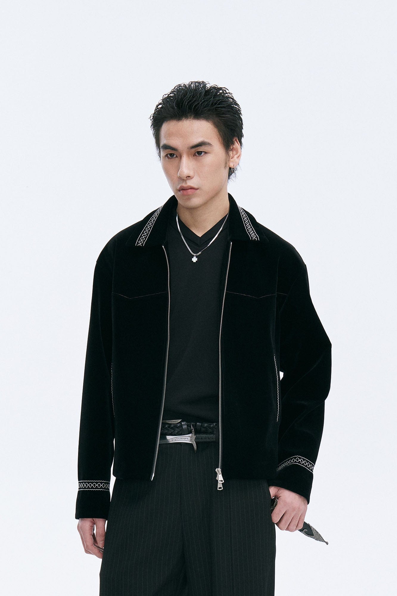 CATSSTAC Velvet Embroidered Trim Jacket, premium urban and streetwear designers apparel on PROJECTISR.com, CATSSTAC