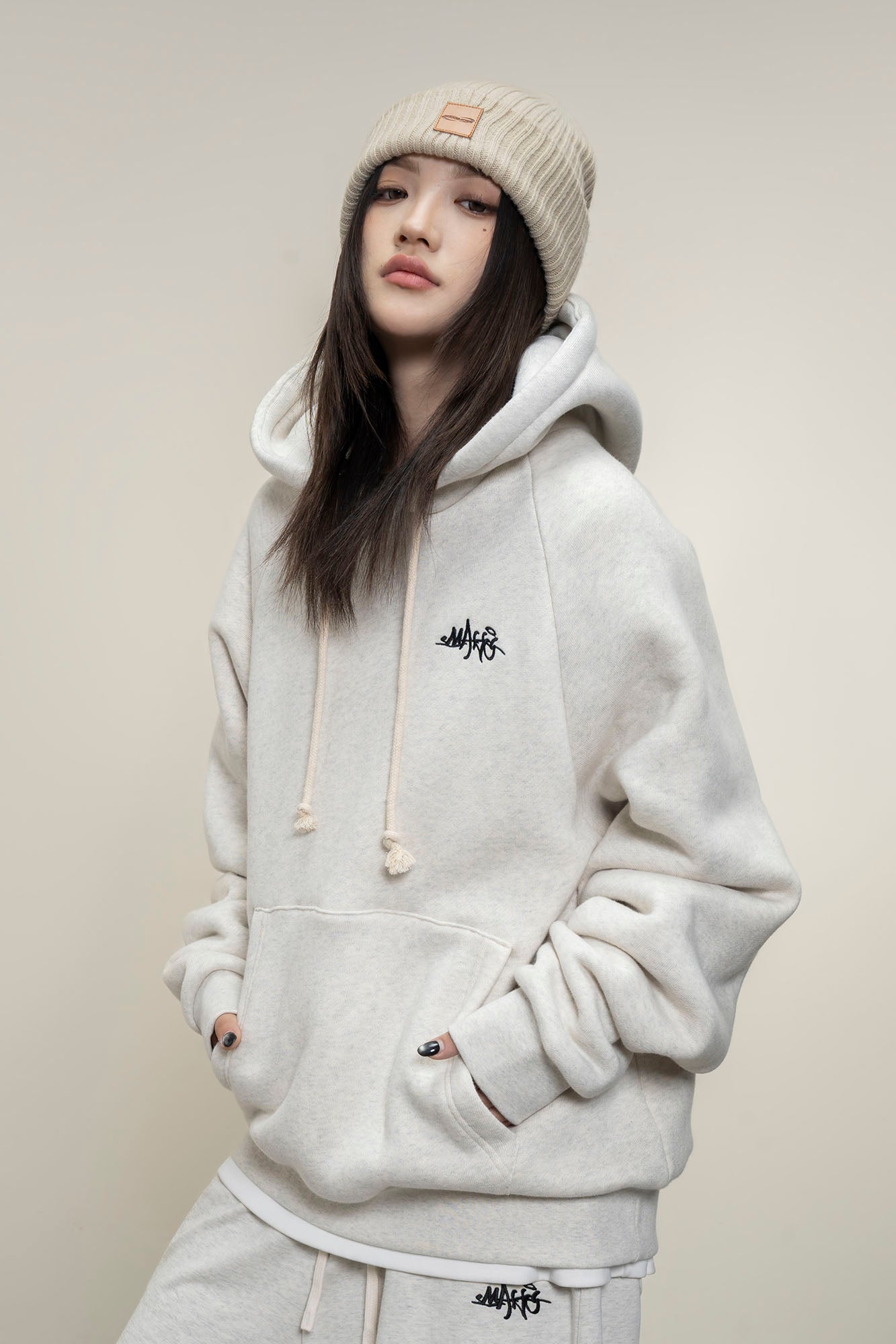 MAKEMORE LOGO Embroidered Drawstring Hoodie