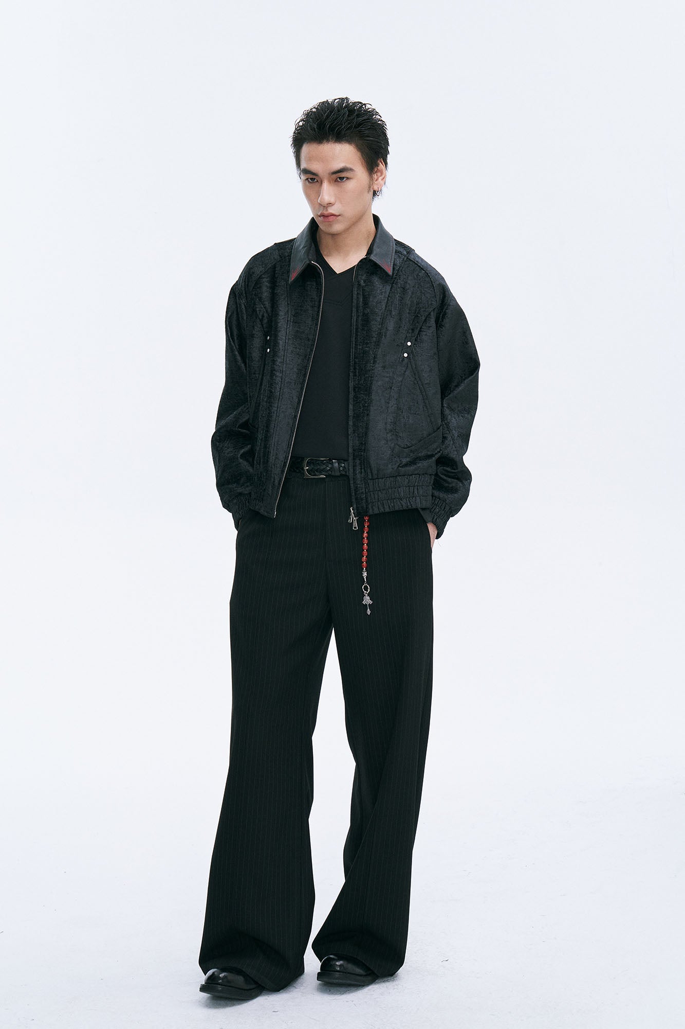 CATSSTAC Velvet Leather-Collar Elastic Jacket, premium urban and streetwear designers apparel on PROJECTISR.com, CATSSTAC