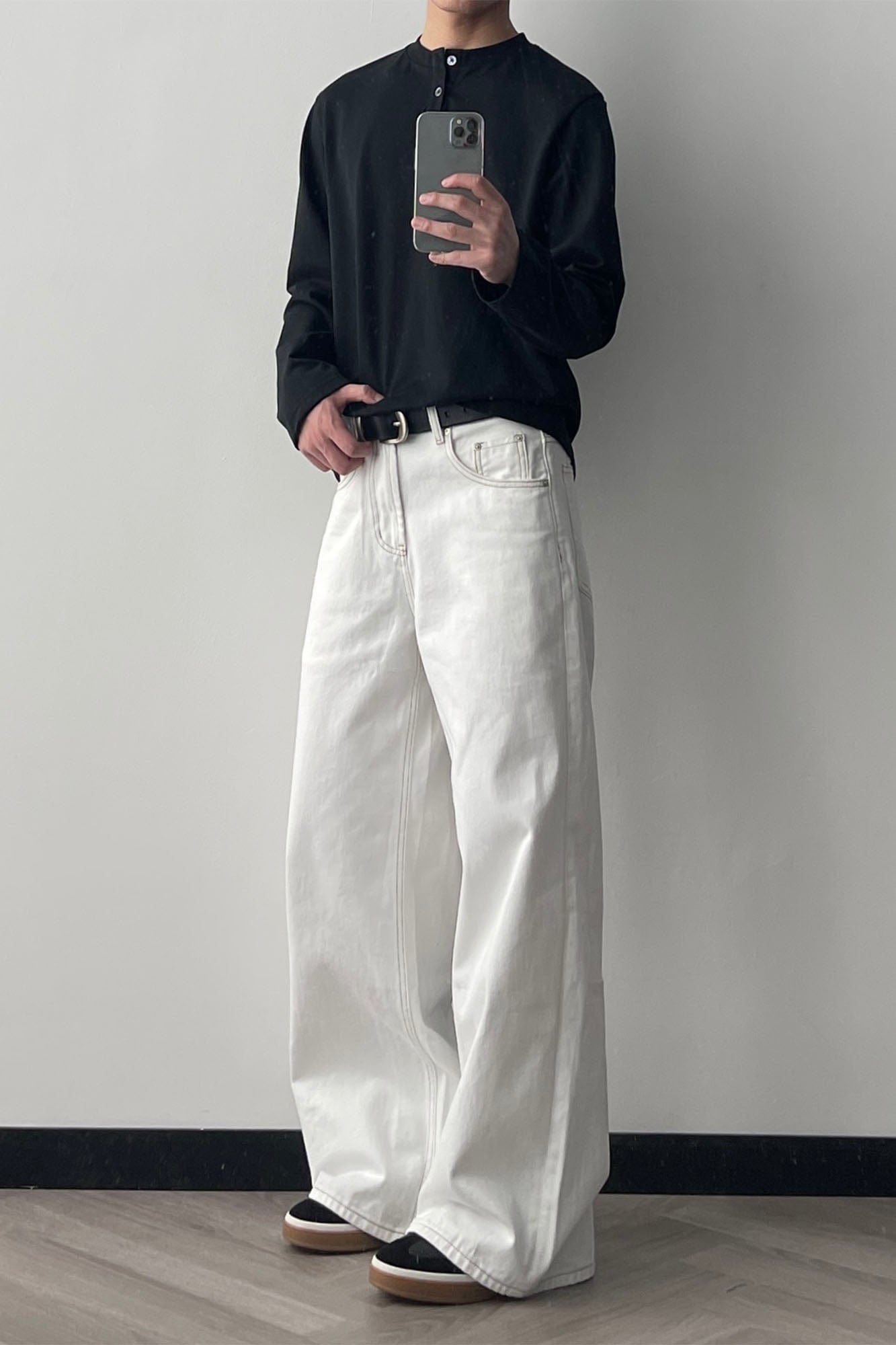 OKAYTHXBYE Minimalist Washed Wide-Leg Jeans