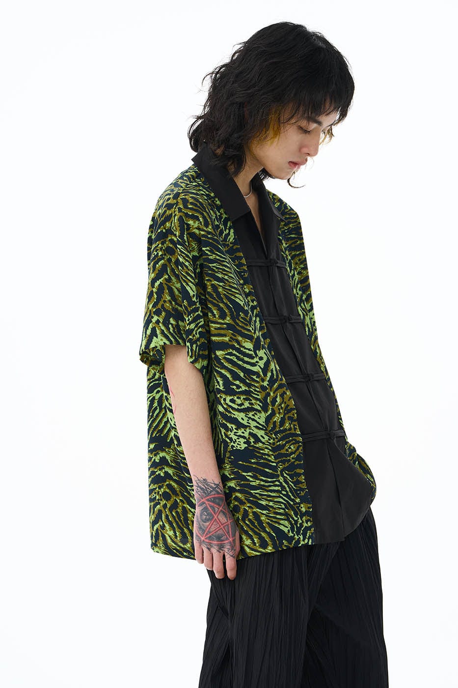 EPIC POETRY Zebra Stripes Half Shirt Fluorescent Green, premium urban and streetwear designers apparel on PROJECTISR.com, EPIC POETRY