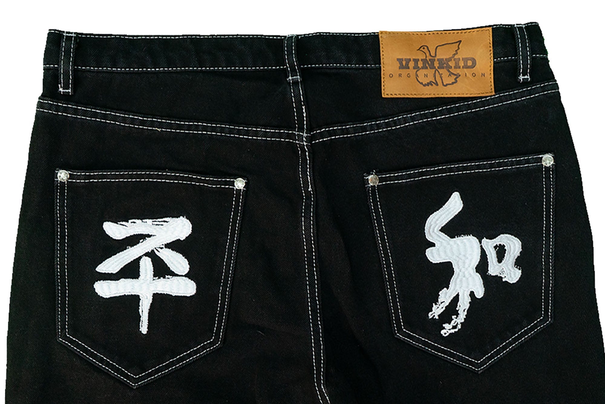 VINKID Embroidered Contrast Stitch Stacked Skinny Jeans, premium urban and streetwear designers apparel on PROJECTISR.com, VINKID