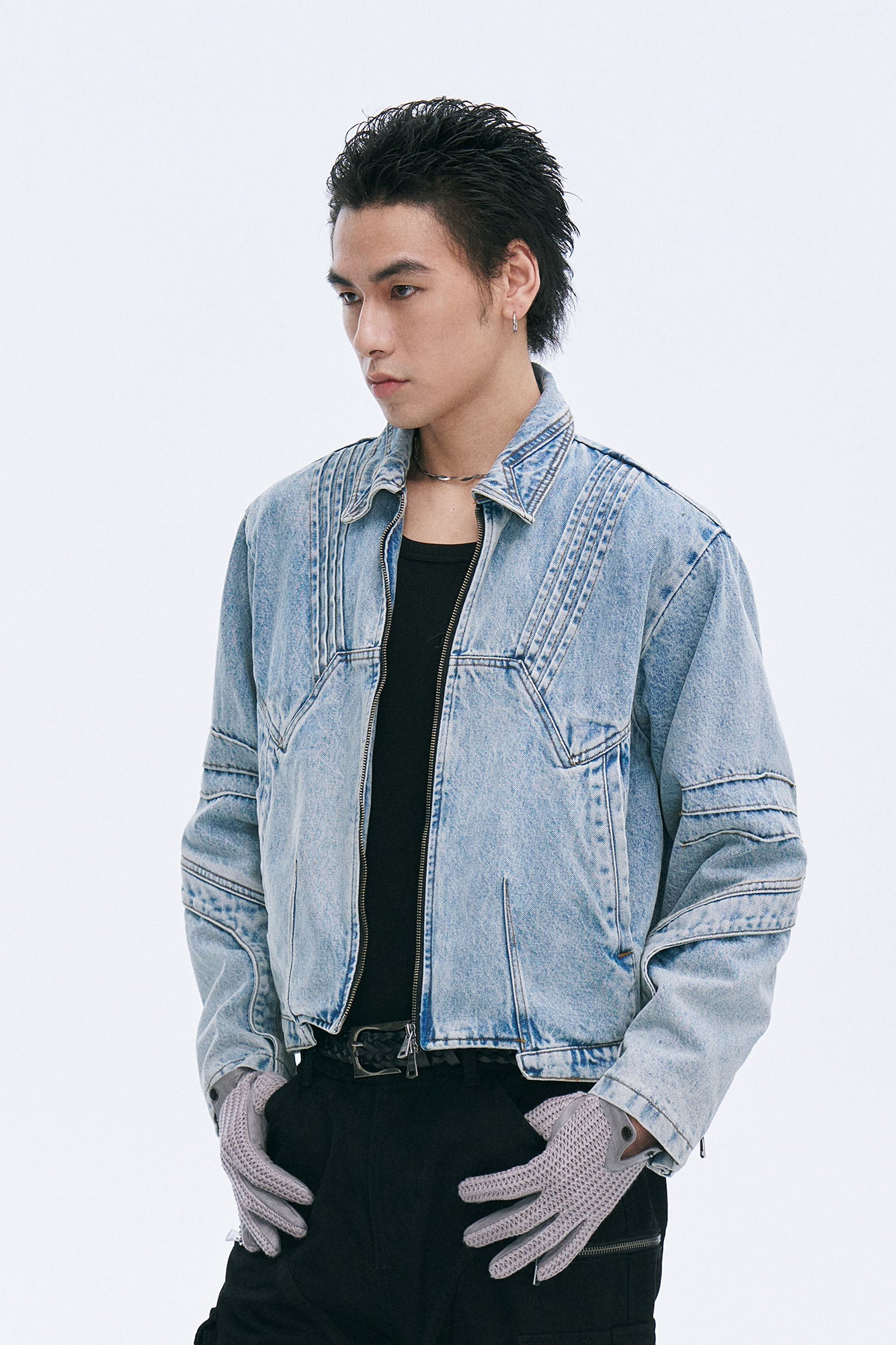 CATSSTAC Washed Paneled Seam Denim Jacket, premium urban and streetwear designers apparel on PROJECTISR.com, CATSSTAC