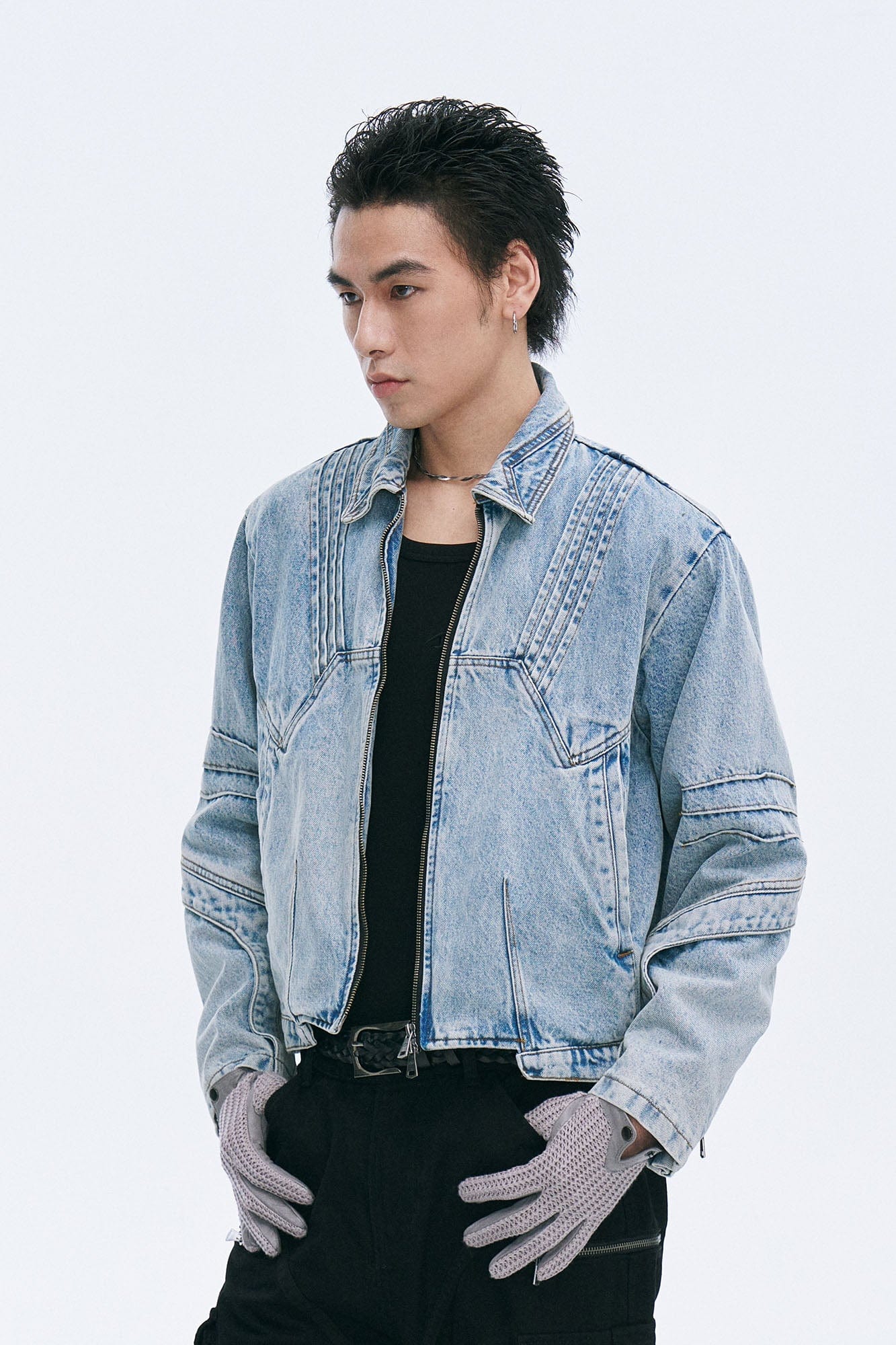 CATSSTAC Washed Paneled Seam Denim Jacket, premium urban and streetwear designers apparel on PROJECTISR.com, CATSSTAC