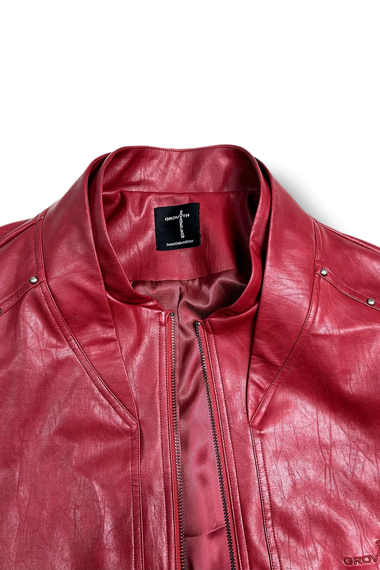 SAVAGEGROWTHWORLD Snake Bone Embroidered Rivet Cropped PU Jacket, premium urban and streetwear designers apparel on PROJECTISR.com, SAVAGEGROWTHWORLD