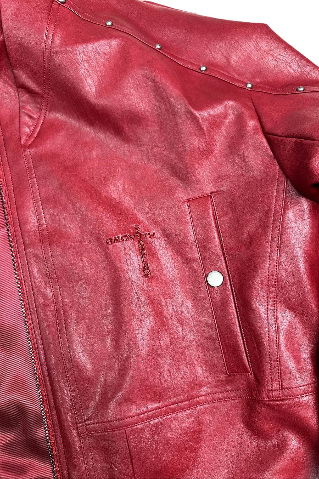 SAVAGEGROWTHWORLD Snake Bone Embroidered Rivet Cropped PU Jacket, premium urban and streetwear designers apparel on PROJECTISR.com, SAVAGEGROWTHWORLD
