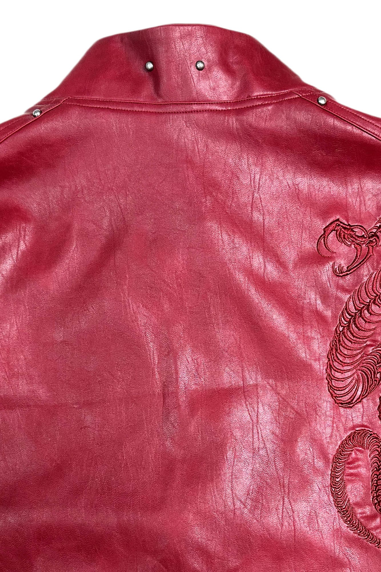 SAVAGEGROWTHWORLD Snake Bone Embroidered Rivet Cropped PU Jacket, premium urban and streetwear designers apparel on PROJECTISR.com, SAVAGEGROWTHWORLD