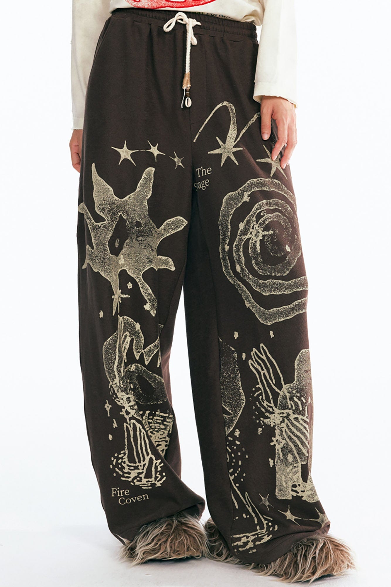 1997 POSTOFFICE Tribal Spiral Beaded Drawstring Sweatpants, premium urban and streetwear designers apparel on PROJECTISR.com, 1997 POSTOFFICE