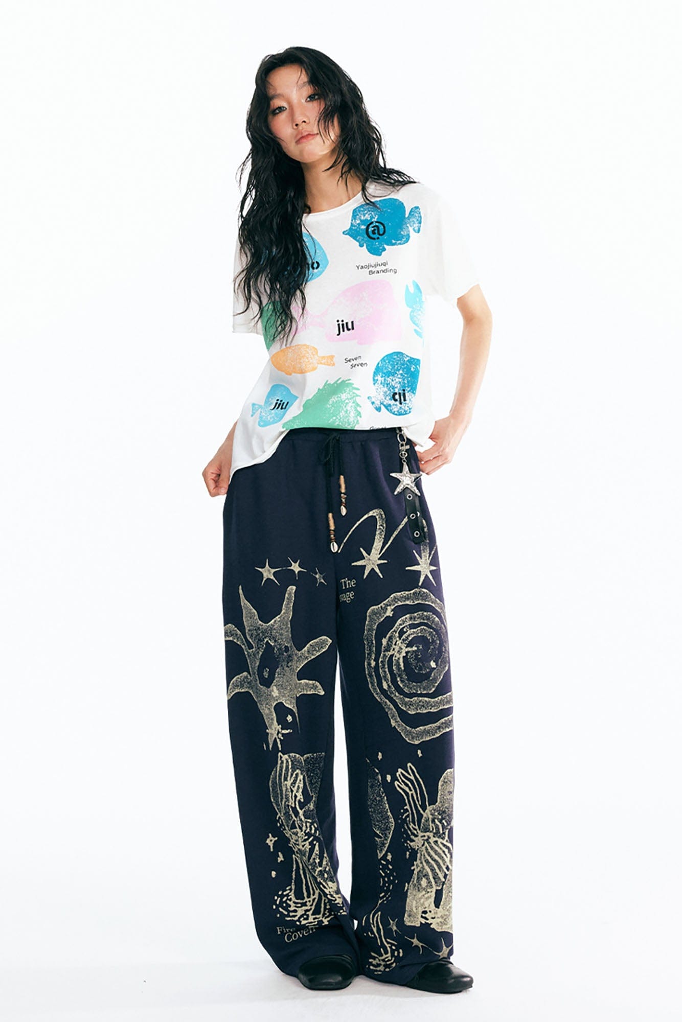 1997 POSTOFFICE Tribal Spiral Beaded Drawstring Sweatpants, premium urban and streetwear designers apparel on PROJECTISR.com, 1997 POSTOFFICE