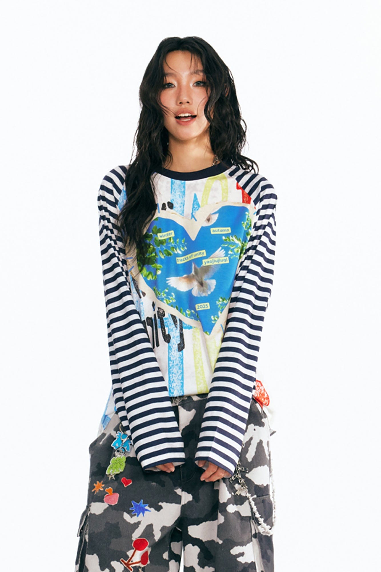 1997 POSTOFFICE Peace Dove Striped Raglan Long-Sleeve Tee, premium urban and streetwear designers apparel on PROJECTISR.com, 1997 POSTOFFICE