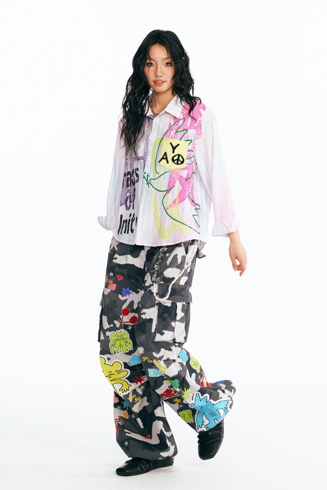 1997 POSTOFFICE Peace and Love Seersucker Shirt, premium urban and streetwear designers apparel on PROJECTISR.com, 1997 POSTOFFICE
