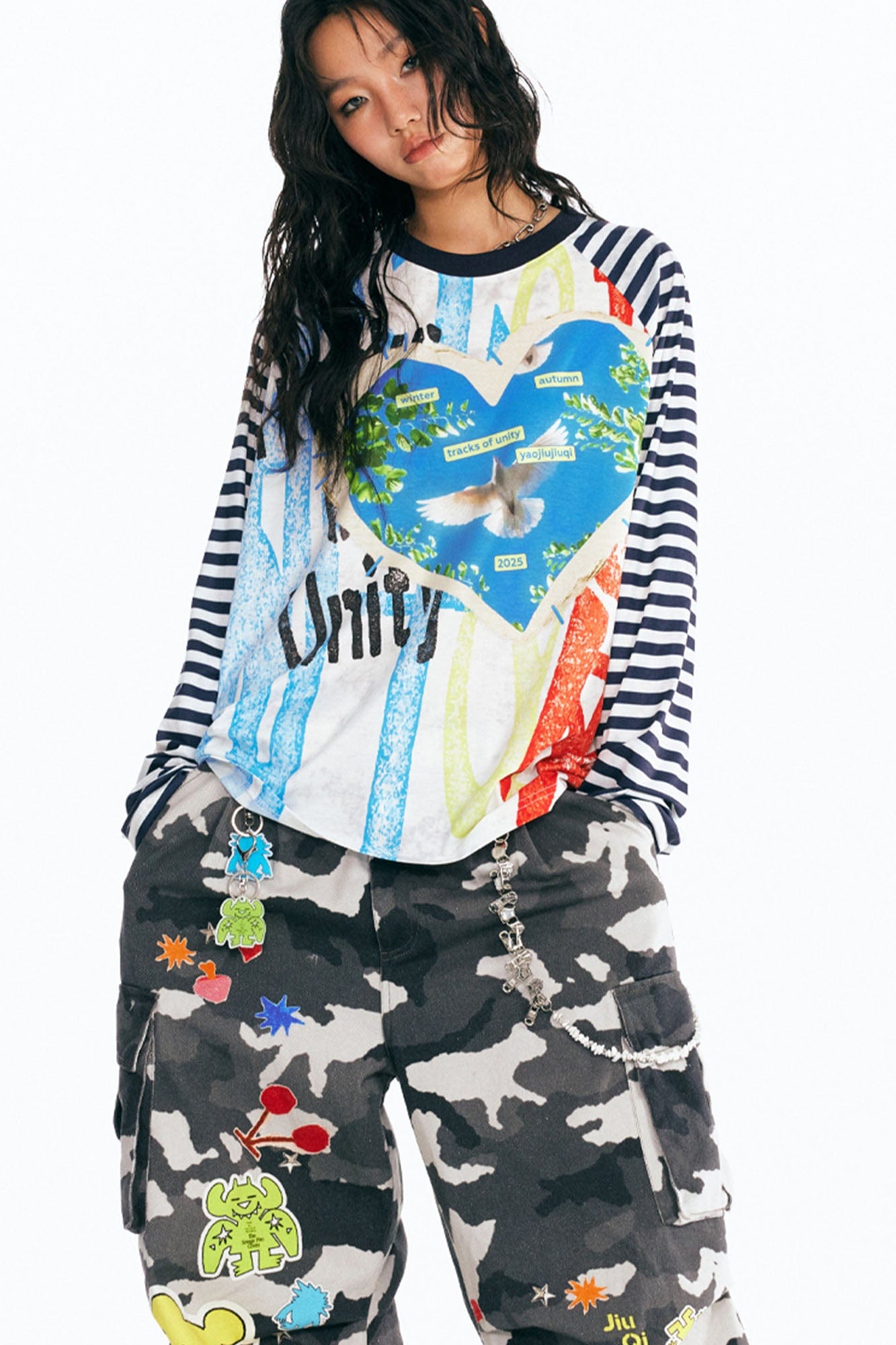 1997 POSTOFFICE Peace Dove Striped Raglan Long-Sleeve Tee, premium urban and streetwear designers apparel on PROJECTISR.com, 1997 POSTOFFICE