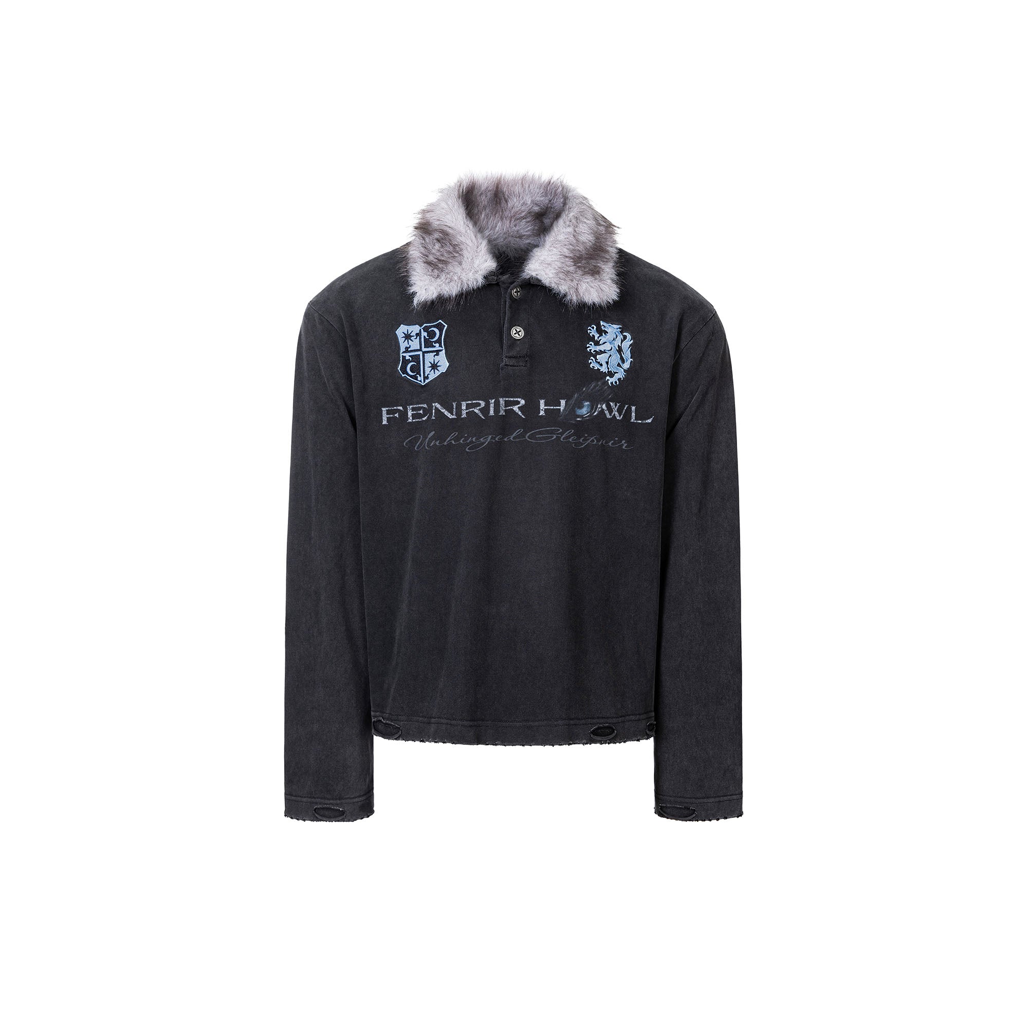 ESAIAS Detachable Faux Fur Collar Embroidered Long-Sleeve Tee, premium urban and streetwear designers apparel on PROJECTISR.com, ESAIAS