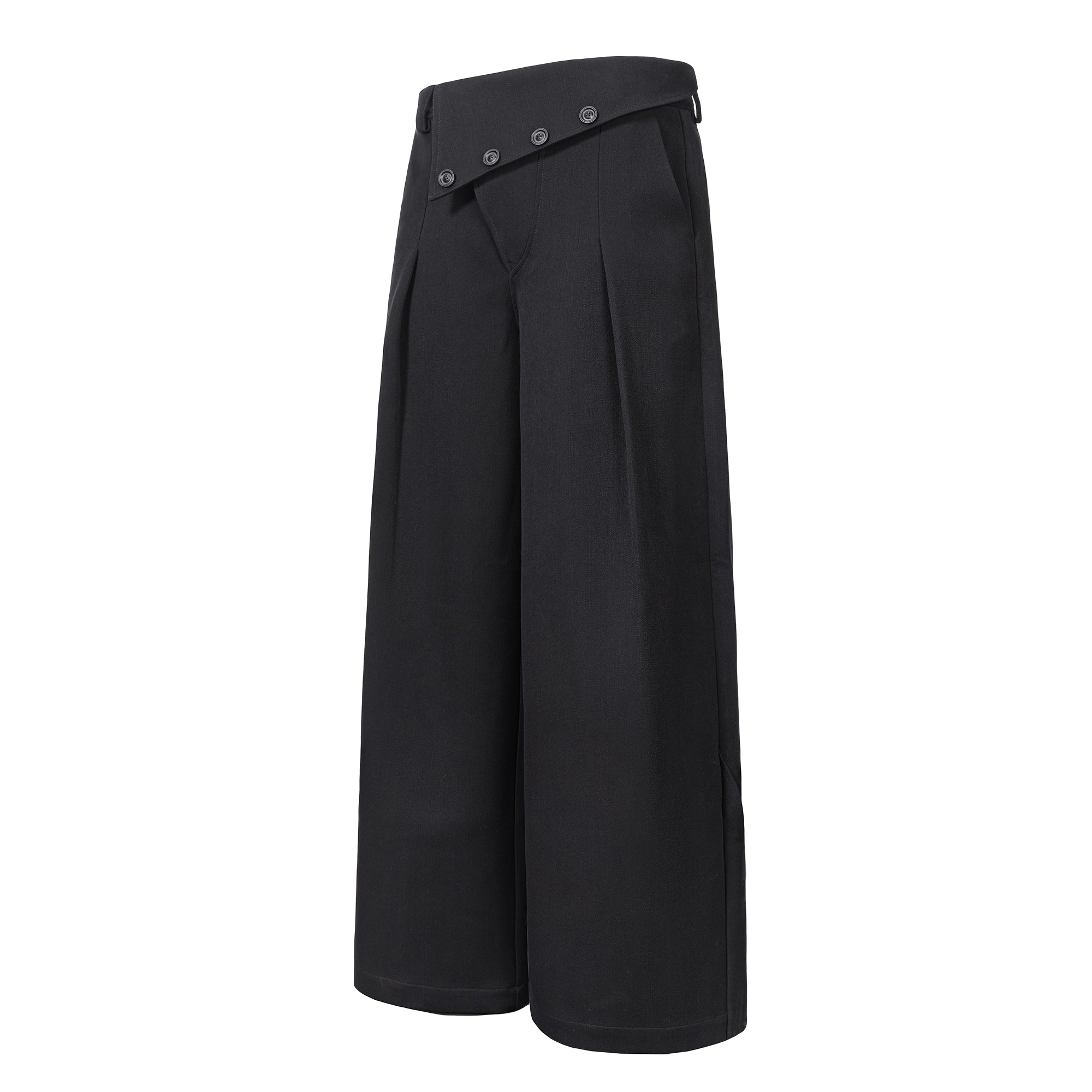 ESAIAS Foldover Waist Pleated Wide-Leg Trousers