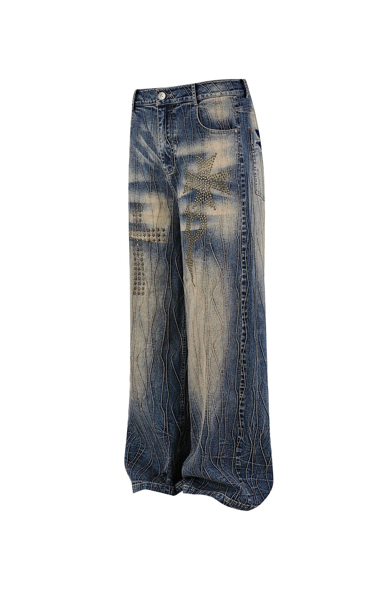 PASET Cross And Star Studded Wide-Leg Jeans