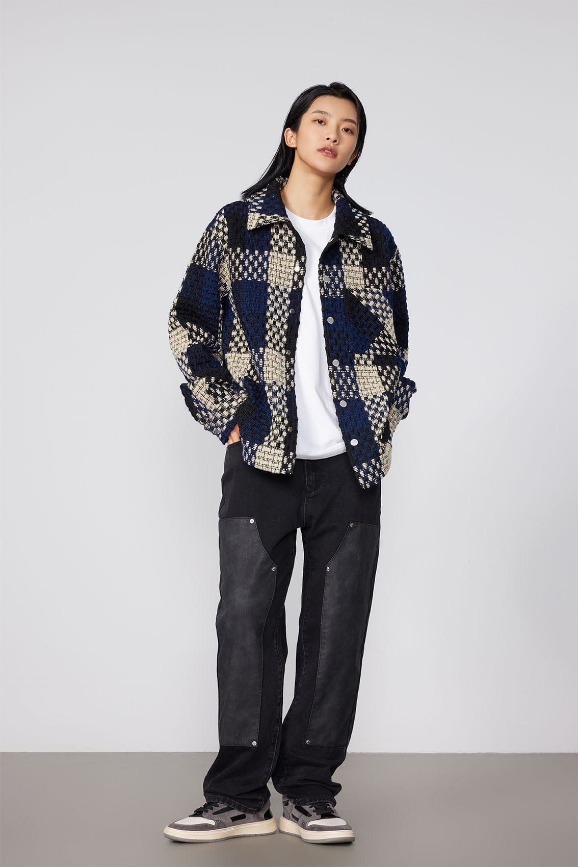 BONELESS Contrast Tweed Plaid Jacket, premium urban and streetwear designers apparel on PROJECTISR.com, BONELESS