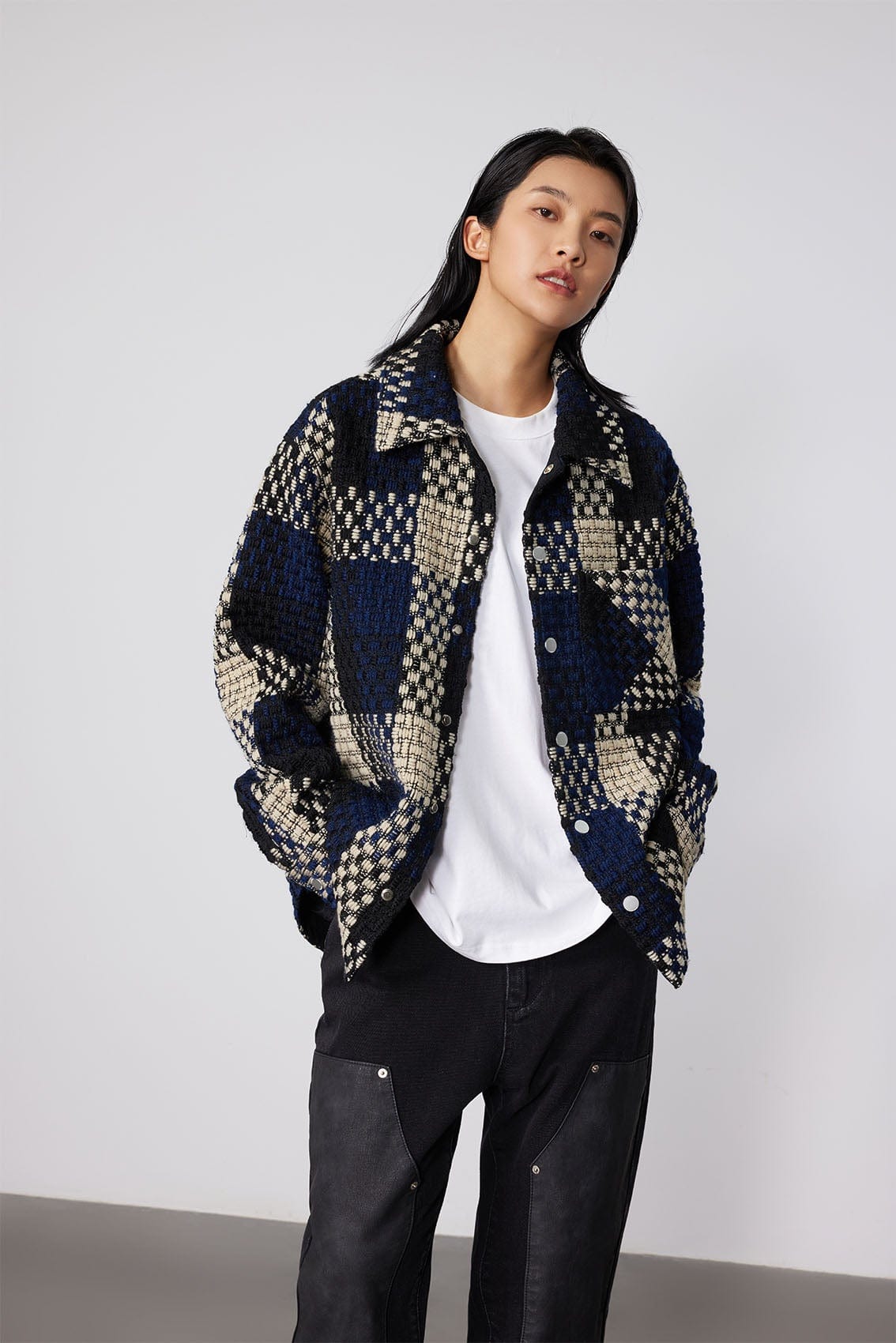 BONELESS Contrast Tweed Plaid Jacket, premium urban and streetwear designers apparel on PROJECTISR.com, BONELESS