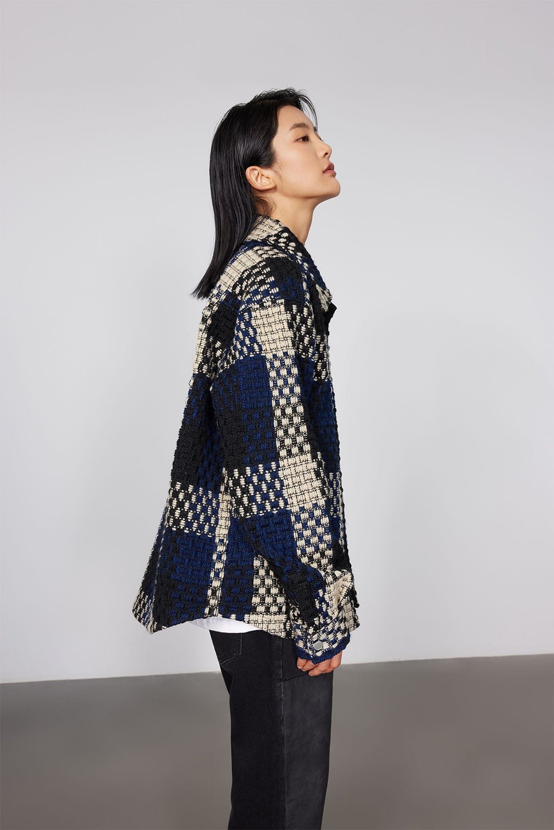 BONELESS Contrast Tweed Plaid Jacket, premium urban and streetwear designers apparel on PROJECTISR.com, BONELESS