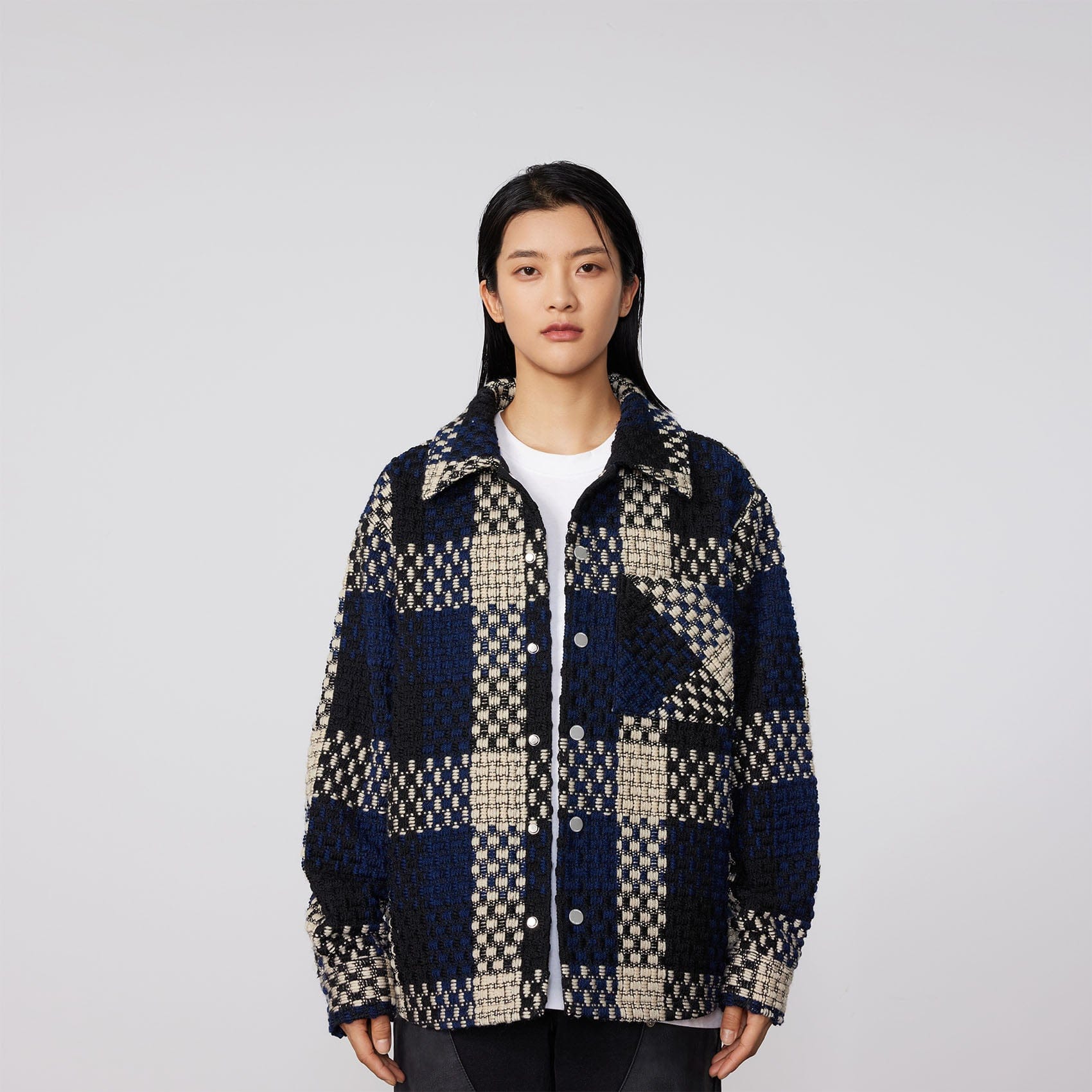 BONELESS Contrast Tweed Plaid Jacket, premium urban and streetwear designers apparel on PROJECTISR.com, BONELESS