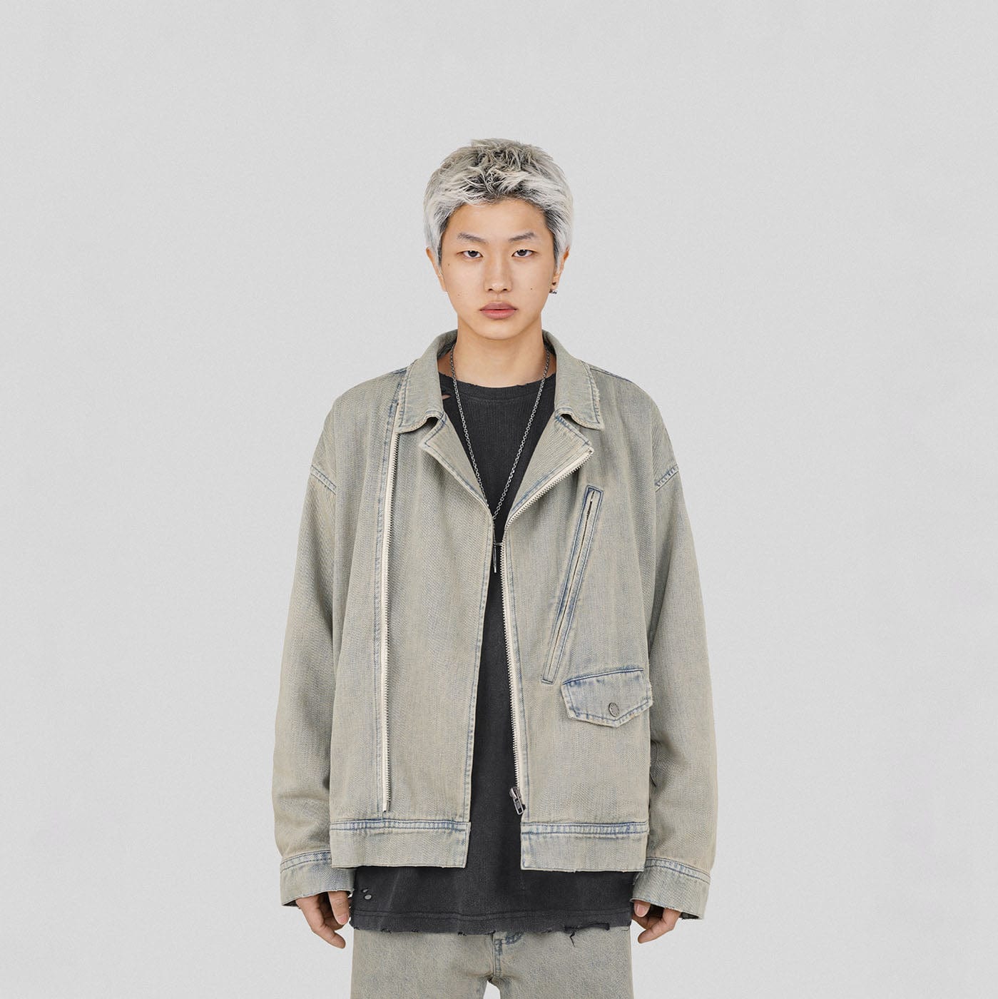 UNDERWATER Acid Wash Zipper Biker Jacket, premium urban and streetwear designers apparel on PROJECTISR.com, UNDERWATER