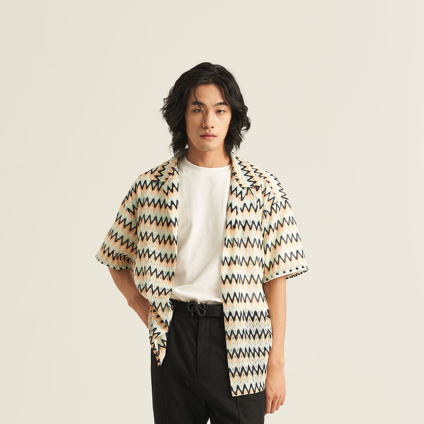 EPIC POETRY Geometric Ripple Knitted Half Shirt, premium urban and streetwear designers apparel on PROJECTISR.com, EPIC POETRY