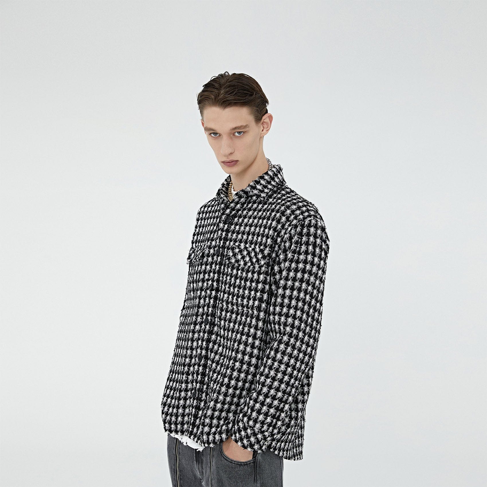 BONELESS Houndstooth Tweed Jacket, premium urban and streetwear designers apparel on PROJECTISR.com, BONELESS